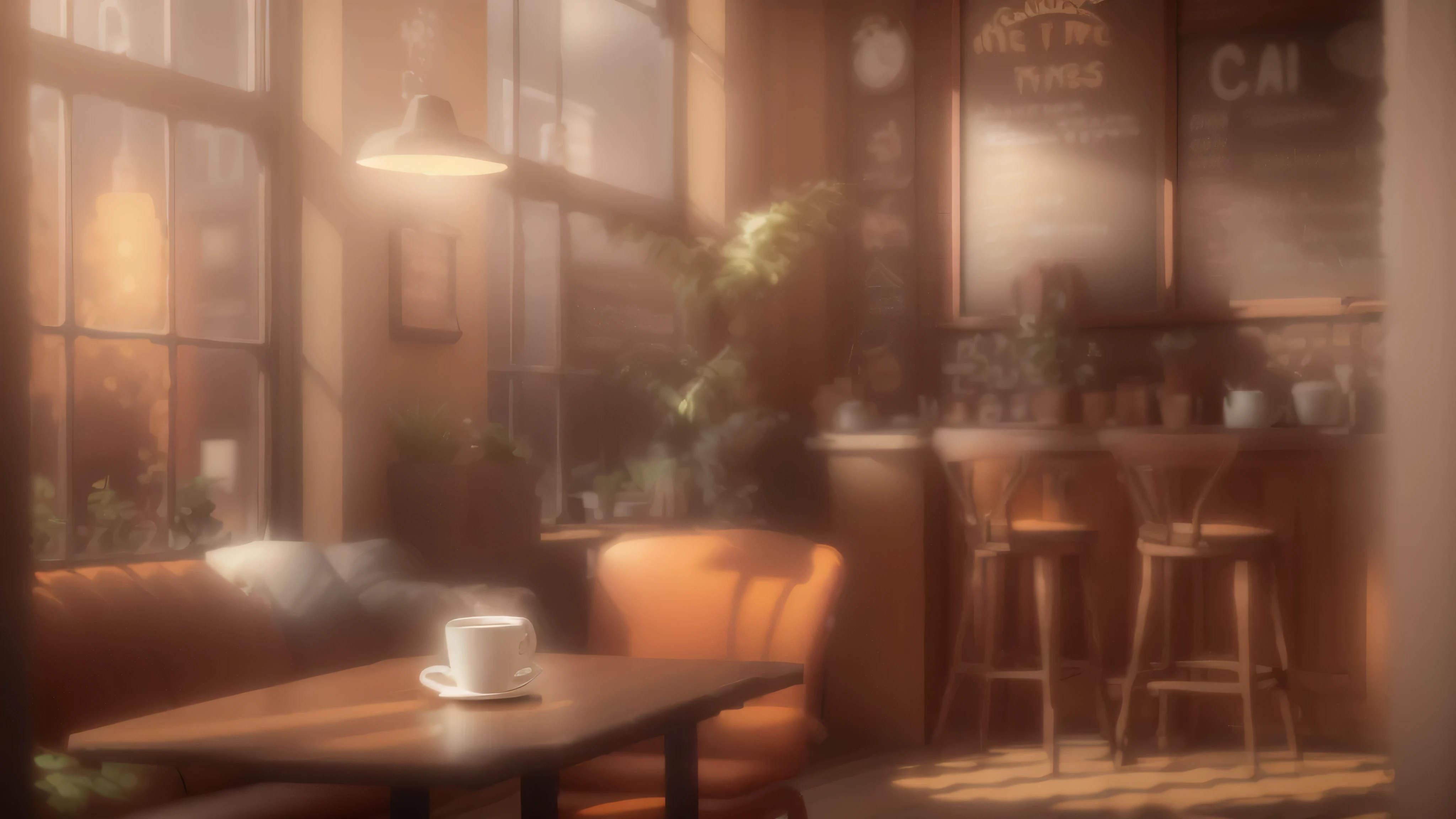 there is a coffee shop with a lot of chairs and tables, coffee shop, cozy Cafe background, small hipster coffee shop, in a coffee shop, Cafe interior, Cafe, cgsociety unreal engine, in a bright Cafe, Unreal Engine Rendering Styles, Warm interior, Pleasant cozy atmosphere, unreal engine realistic render, Cinematic Rendering Unreal Engine, detailed natural light