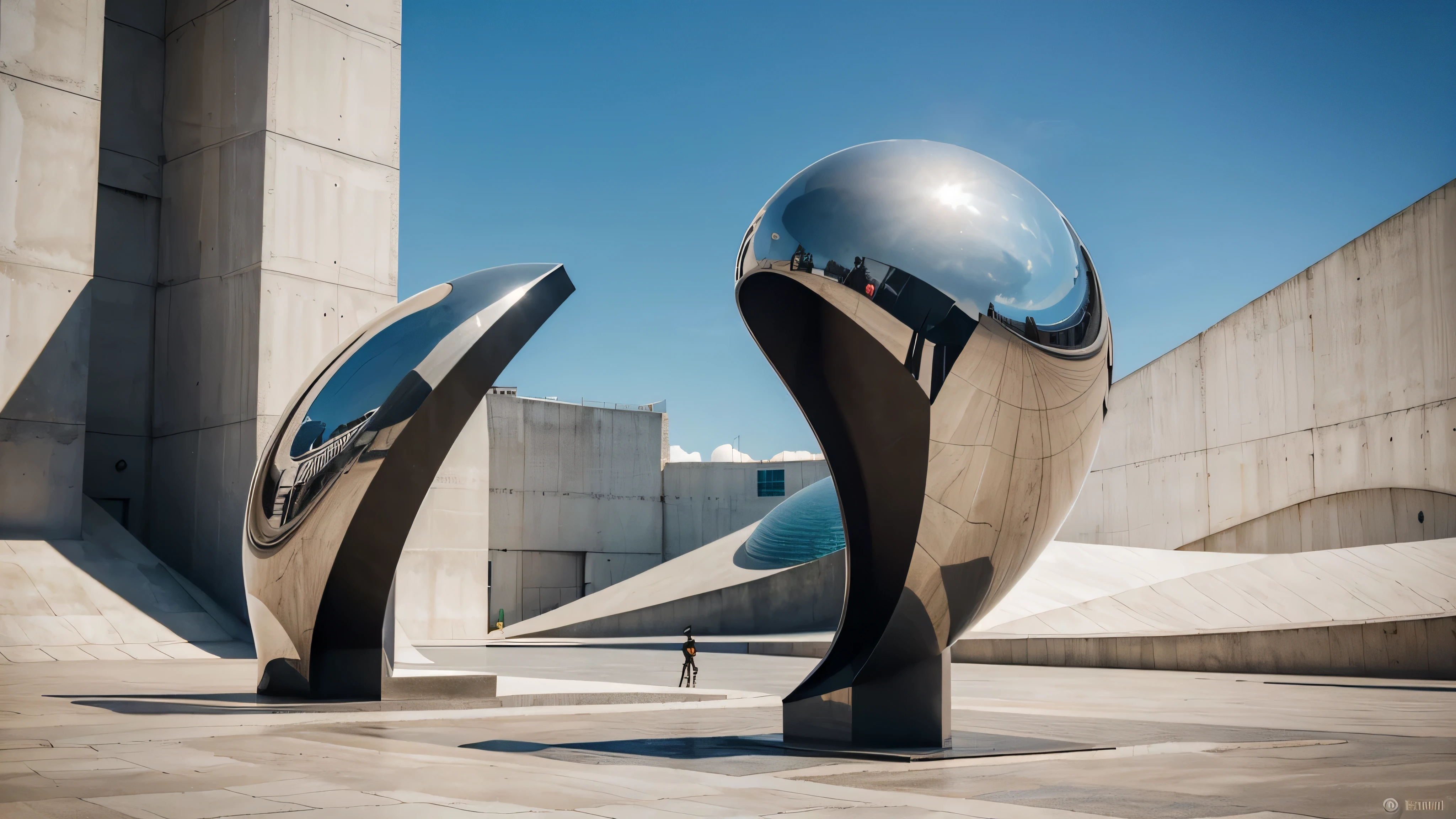 Objetivo: Criar uma escultura moderna para o banco XVI Bank, which conveys a feeling of solidity, Security, modernidade, luxo e exclusividade. The sculpture will be used as a background image on the bank's home page'site..
Requisitos:
A escultura deve ser moderna e abstrata.
The sculpture must be made of durable material, Weather-resistant materials.
A escultura deve ser em tons de azul (#0059FF), branco gelo (#FFF9EF) e cinza claro, with possible details in other colors that are in harmony with the bench'paleta.
The sculpture must have a blank space at the top and to the right for the website logo and menus.
A escultura deve ser fotografada em um ambiente interno clean e moderno, como um museu ou galeria de arte, no trees, plantas ou outros elementos decorativos.
A escultura deve parecer luxuosa, without ostentation, mas que seja de classe.
A imagem final deve ser em formato 16:9 de alta qualidade e ter um aspecto realista, como se fosse uma fotografia.
Suggestions:
The sculpture can have a complex geometric shape, with curved lines and sharp angles, feita de materiais como marble, bronze, stainless steel ou vidro.
The sculpture can be illuminated by LED lights to create a dramatic effect.
The sculpture can be photographed in a minimalist space, com paredes brancas e piso de marble.
Exemplos de esculturas modernas:
"Portal das Nuvens" de Anish Kapoor (marble)
"Beans" de Anish Kapoor (stainless steel)
"Amor" por Robert Indiana (bronze)
"Molhe Espiral" por Robert Smithson (terra e pedras)
Detalhes adicionais:
A escultura deve ter aproximadamente 2 metros de altura e 1 metro de largura.
A escultura deve ser resistente a vandalismo.
The sculpture must be easy to maintain.