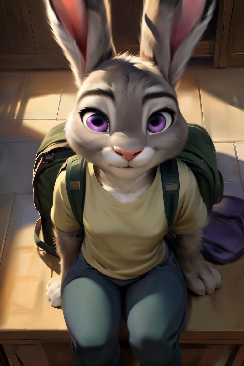 uploaded on e621, by Pino Daeni, by Ruan Jia, by Chunie, by Alayna Lemmer, by Carlo Galli Bibiena,
solo ((Judy Hopps)) with (((grey body))) and (white chest) and (pink nipples) and (clear purple eyes),((young)),(((detailed Chunie anthro [[Judy Hopps]]))),(detailed Chunie lighting),((detailed fur)),(detailed Shiitakemeshi skin),(cinematic lighting),[detailed ambient light],[detailed face and eyes],((half body shadow)),backlighting,crepuscular ray,(young),[gray natural lighting],[ambient light on the belly],[higher body and limbs detail],[realistic proportions],[explict content],[sharp focus],(questionable content),(shaded),((masterpiece)), ((lonely)),
((front view)), ((seated at storehouse on winter day)),
(((wear dark green t-shirt, jeans, backpack))),
((full-length portrait)),
((high-angle view))