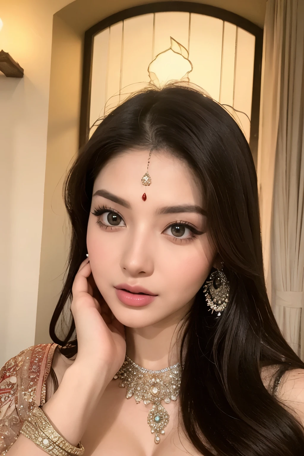 ((best quality)), ((masterpiece)), (detailed), perfect face

looks like Urvashi Rautela in a dupatta posing for a picture, indian goddess, traditional beauty, indian, beautiful goddess, ornate , indian style, indian super model, beautiful maiden, gorgeous woman, south east asian with long, provocative indian, gorgeous beautiful woman, intricate outfit, hindu aesthetic, beautiful asian girl, extremely detailed goddess shot, jaw-dropping beauty, big  deep cleavage