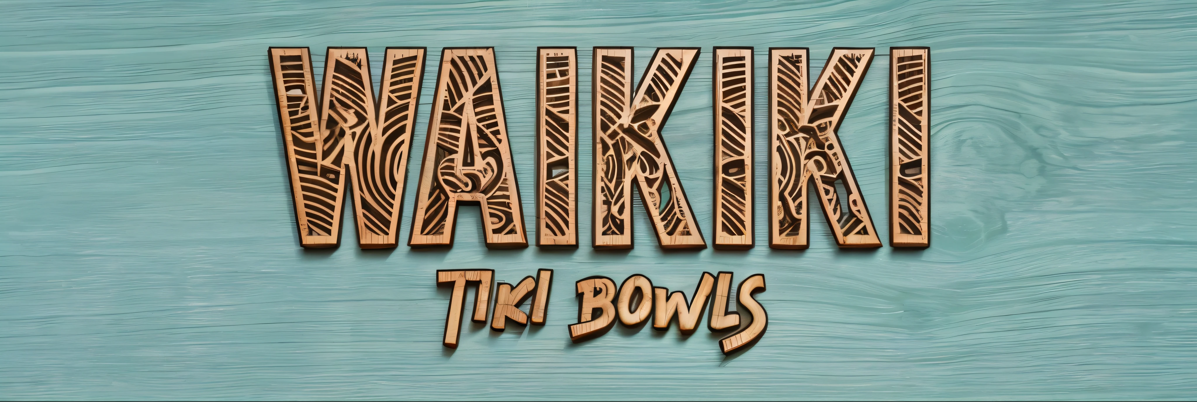 a close up of a wooden sign with a wooden background, Tiki, wooden, inspiriert von Tim Biskup, in einer Tiki-Bar, Hawaii, toki doki, inspiriert von Maki Haku, Bikini, drehen, Maui, von Lisa Nankivil, von Jaakko Mattila, Check, von John Luke, mark, Waikiki Strand, Begeben Sie sich mit Mike Biereks faszinierendem, aus Holz geschnitzten Logo-Design auf eine Reise in das tropische Paradies Waikiki "WAIKIKI Tiki Bowls." Tauchen Sie ein in die lebendigen Farben und reichen Texturen Hawaiis, as you bring this exquisite creation to life. Pay homage to Bierek&#39;s meticulous craftsmanship, indem Sie jeden geschnitzten Buchstaben des Logos aufwendig wiedergeben, They take care of it, that they radiate the warmth and authenticity of hand-carved wood. Erstellen Sie einen subtilen, but seductive turquoise background, der an das kristallklare Wasser von Waikiki Beach erinnert, setting the perfect backdrop for the wooden sign. Verleihen Sie der Szene den Geist von Aloha, die Essenz des tropischen Paradieses mit jedem Detail einfangen. Let the picture transport the viewer to a sun-drenched oasis, where he can savor the exotic flavors of Tiki Bowls amidst the tranquil beauty of the Hawaiian coast. Strive for nothing less than the highest quality of workmanship, Wir liefern ein visuelles Meisterwerk, that captures the essence of island life.