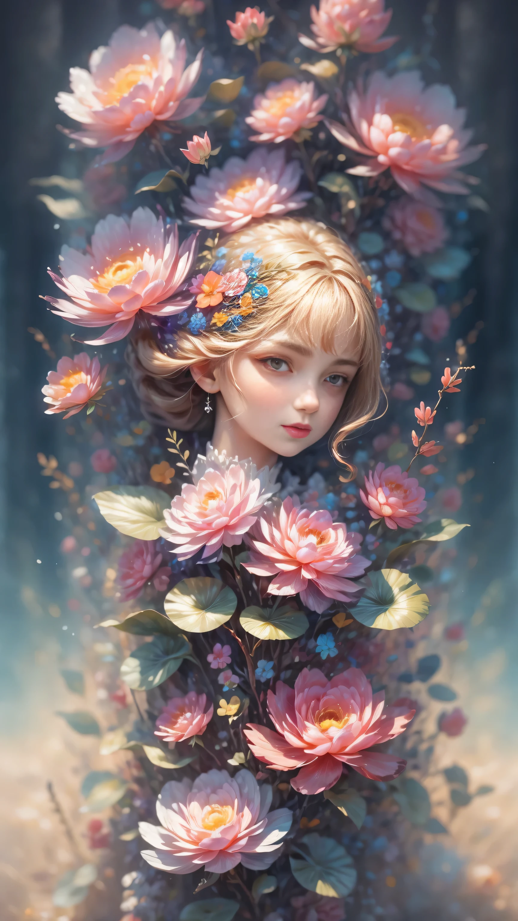 Crystal flower, dynamic, rich and colorful, Grade, three-dimensional,transparent,(Best quality, Masterpiece, Representative work, Official art, professional, Ultra-high detail, 8K:1.3)
