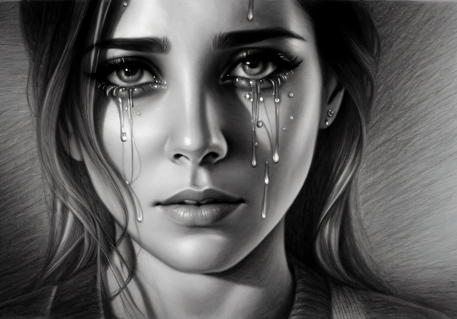 drawing of a woman with tears on her face, realistic pencil drawing, realistic drawing, Tears are dripping from my eyes, Tears are streaming down my face, photorealistic drawing, realism drawing, Woman crying, pencil painting, beautiful works of art, realistic sketch, Tears are dripping from my eyes, weeping tears, award - winning pencil drawing, pencil drawing, hyperrealistic drawing, detailed pencil drawing