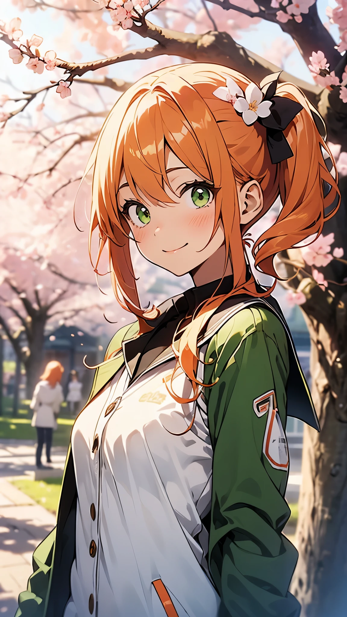 Marie Iraki、Good looking girl (blush, Perfect Face), independent , Looking at the camera, masterpiece, Anime art style, Cute Characters, Most detailed, high quality、Nico Nico Smile、Cat ear、Orange Hair、Lolita、Small breasts、Gym suit、running outside、Sweating、Gymnastics、Short sleeve shorts