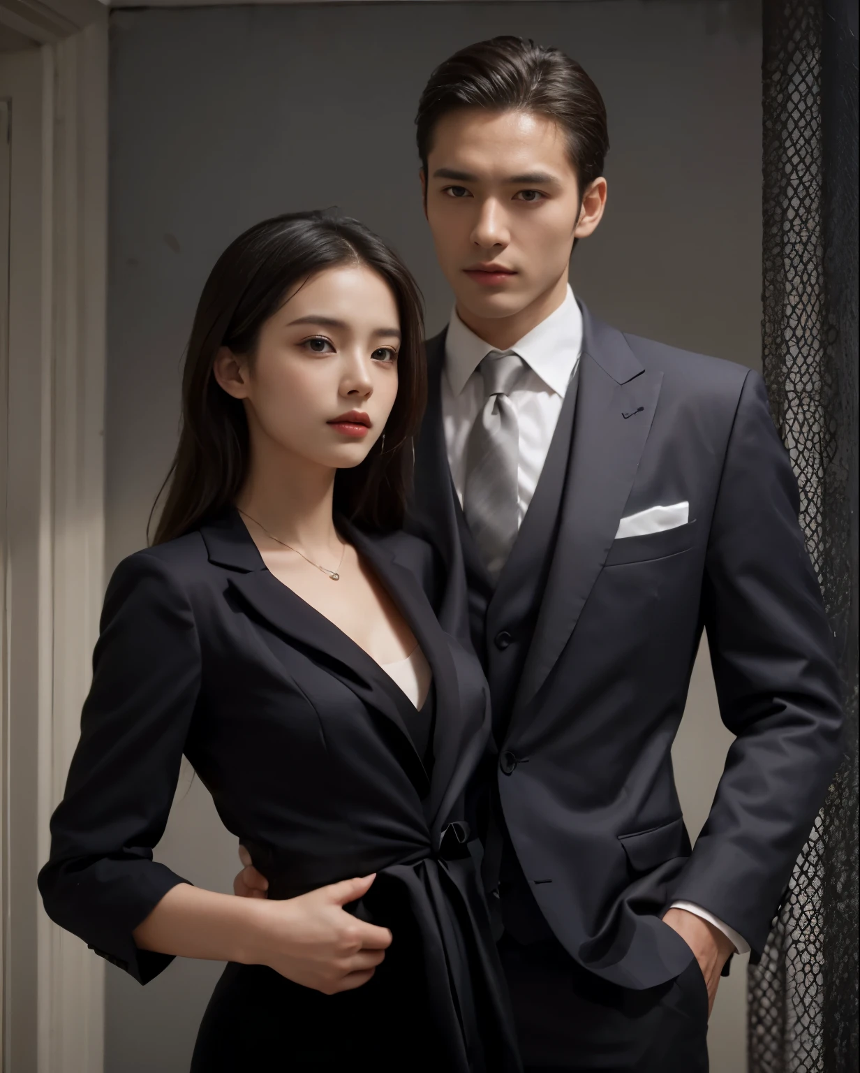 Arafed image of a man and woman in a suit posing for a picture - SeaArt AI