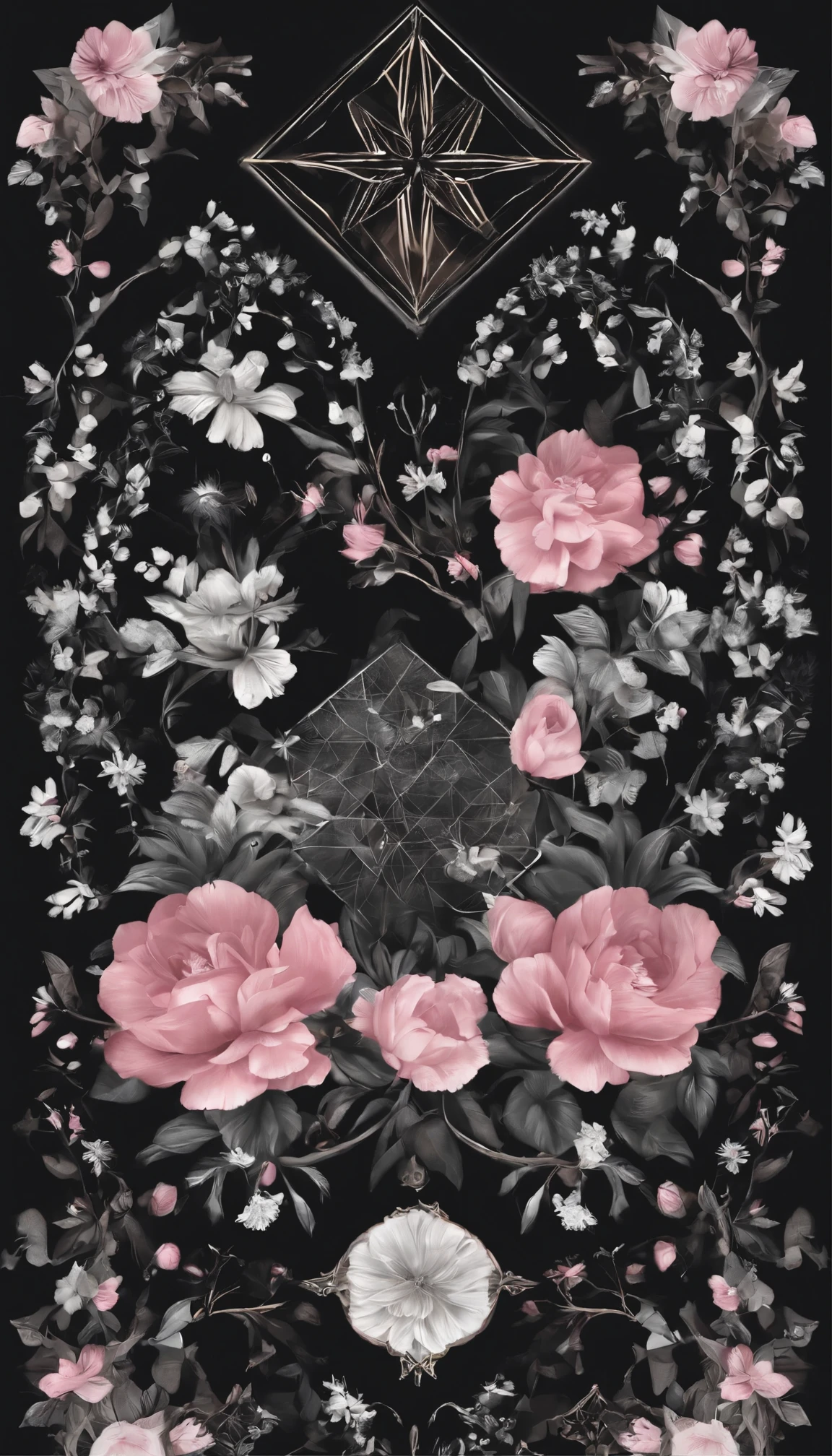 (best quality,highres),abstract on black background,geometric stickers,minimalism with dark background,black stickers with pink accents, by d_.0._.o._.0._.o._.0._a. in the bottom left corner,no faces НАДПИСЬ d_.0._.o._.0._.o._.0._a