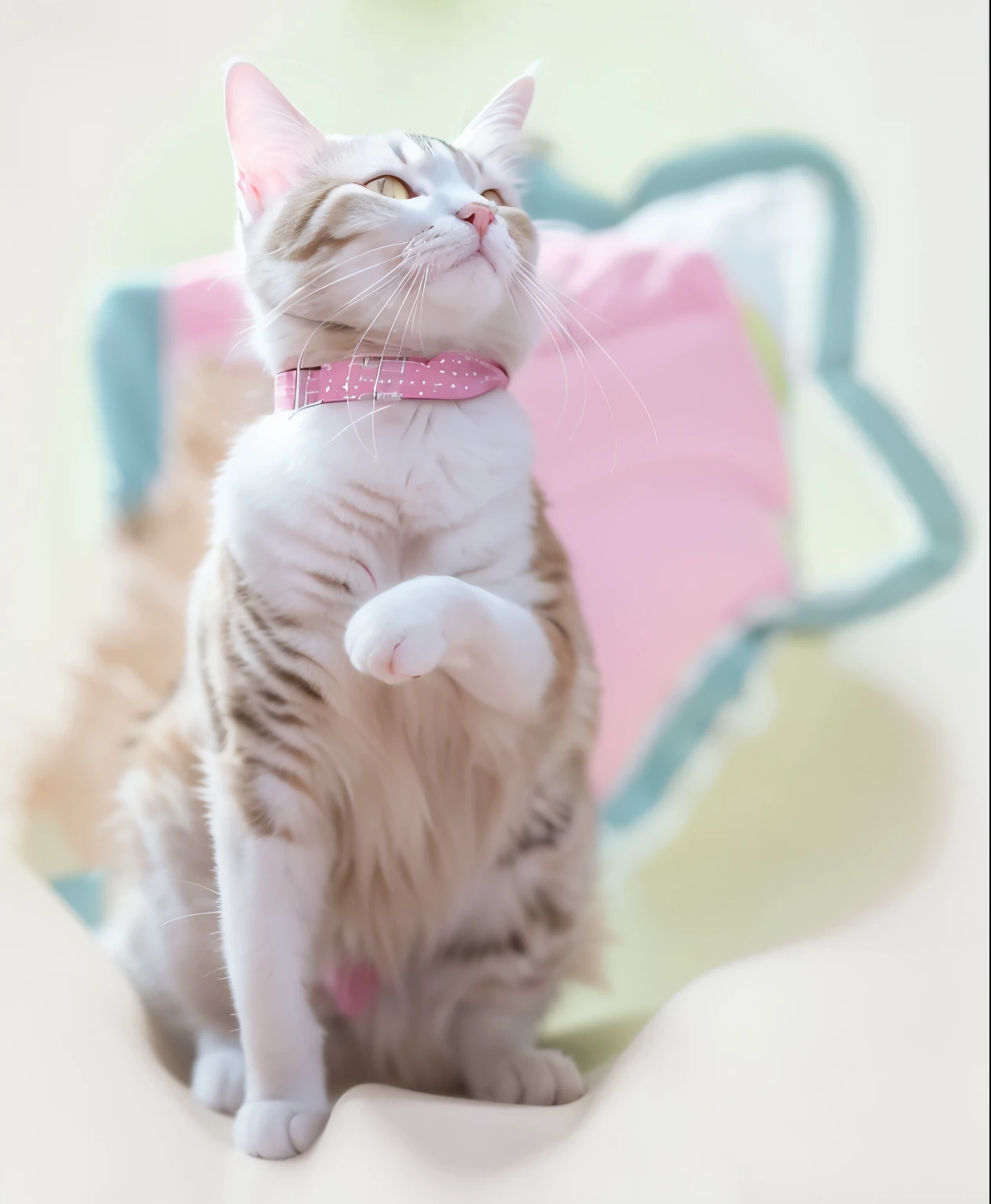 There is a dog sitting on a pink pillow holding a toothbrush, there is nothing, anthropomorphic female Cat, an anthro Cat, anthro Cat, white Cat in a pink dress, there is nothingmimi, white ( Cat ) girl, whole Cat body, anthropomorphic Cat, Very very low quality pictures, white Cat girl, Neferpitou, Meow meow