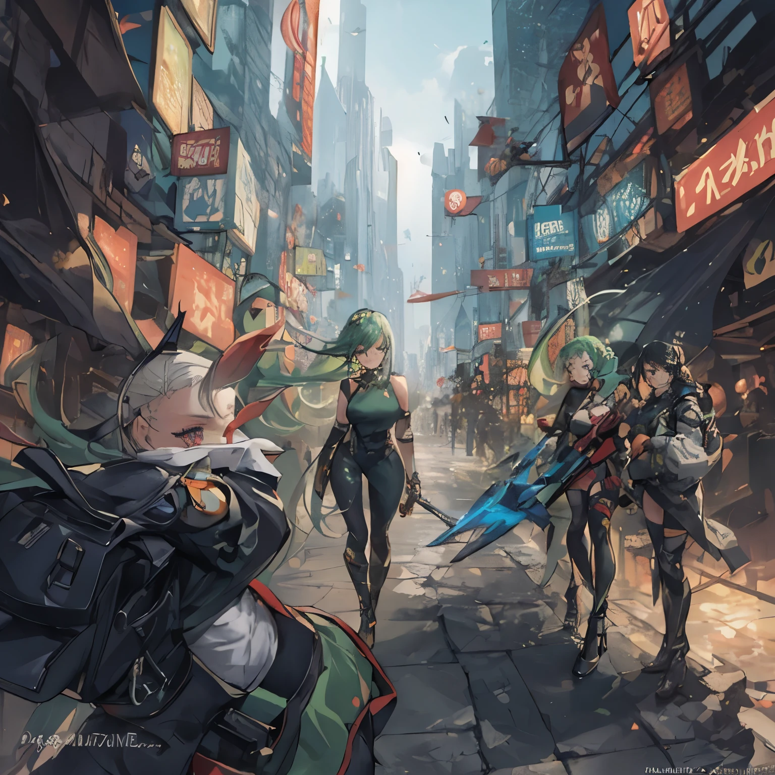 obra de arte,(melhor qualidade),altamente detalhado,ultra-detalhado,1 garota,(mechanicalasas:Ouroen,olhos brilhantes:azul,Ouroenrarmor:1.2,orelhas alongadas:0.8),(cidade cyberpunk:1.5,arma:power blade),(paisagem de fantasia:1.2,natural lighting:1.5,confident expression),(panorama:1.2),mecha, sorriso,Angle,Anjos, asas,Ouro,CRU,fechar-se