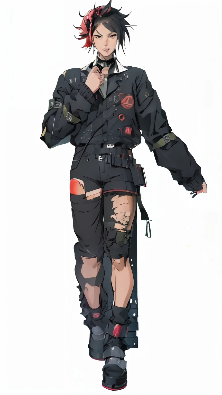 Anime girl with black hair and black pants holding a mobile phone, mechanic punk costume, !!full body portrait!!, detailed whole body concept, Full body illustration, full body commission, whole body concept, trigger anime art style, one character whole body, anime Full body illustration, highly detailed full body, full body portrait, Gap Moe Yandere Grim Dark, full body character