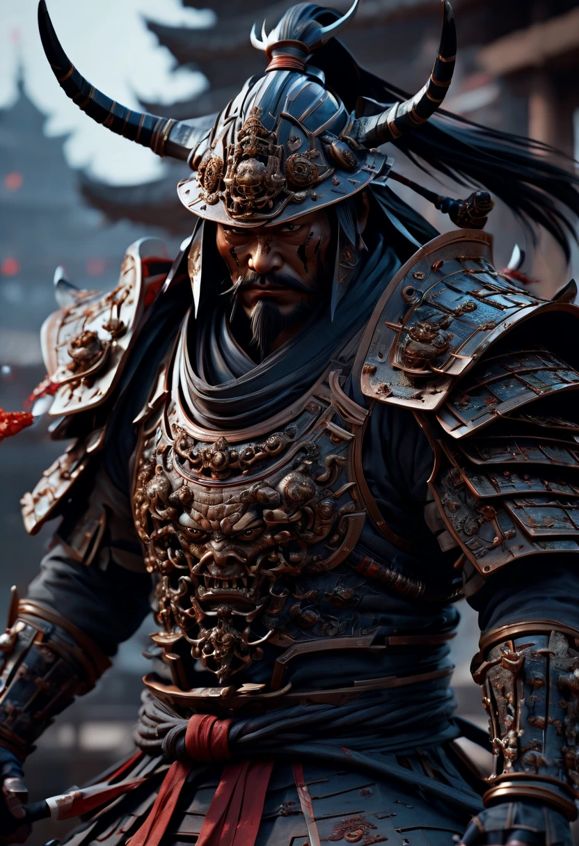 cinematic film still, arcane samurai, masterwork by head of prompt engineering, (best quality, masterpiece, Representative work, official art, Professional, Ultra intricate detailed, 8k:1.3)