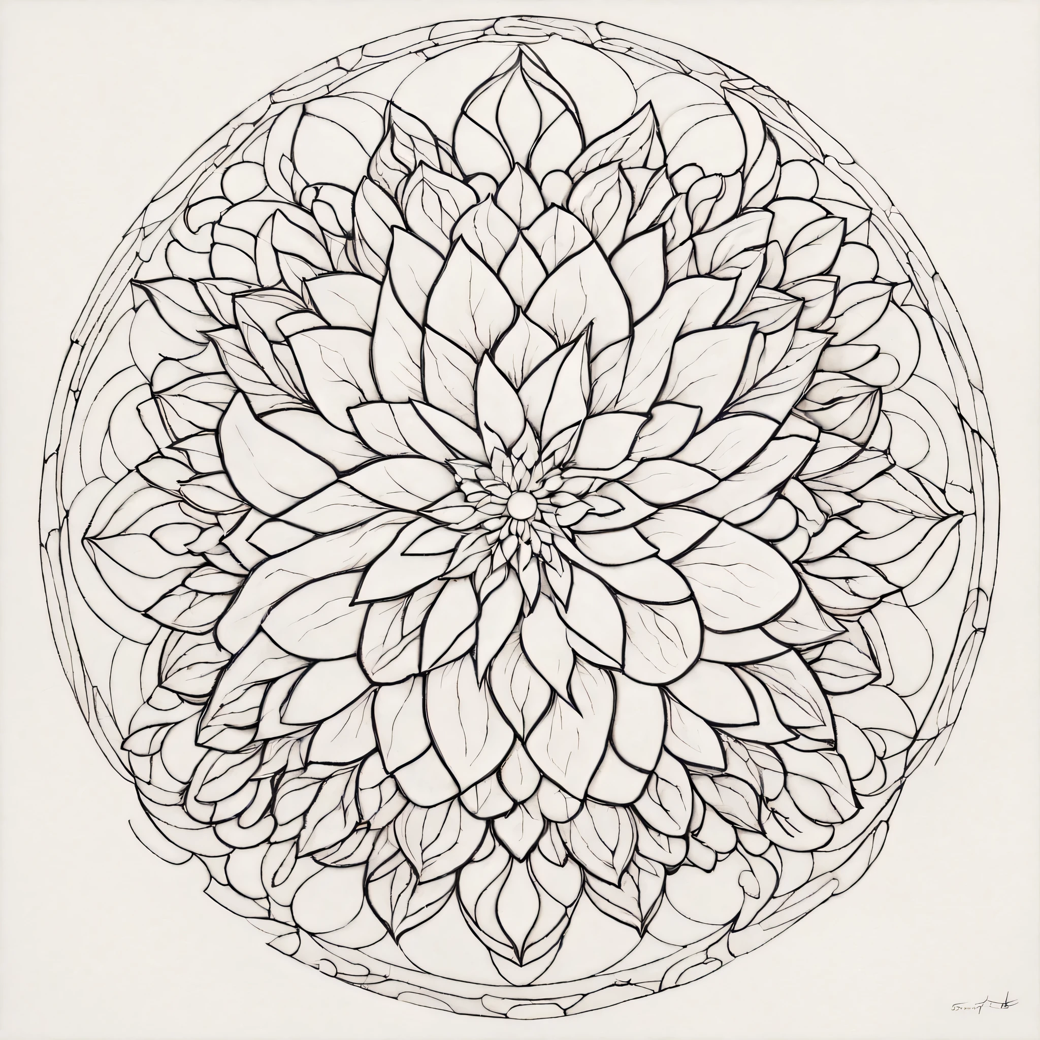 Create a coloring page with simplified mandala designs, mettant l'accent sur les contours clairs et réduisant le niveau d'ombrage complexe, en excluant les mains et les crayons.