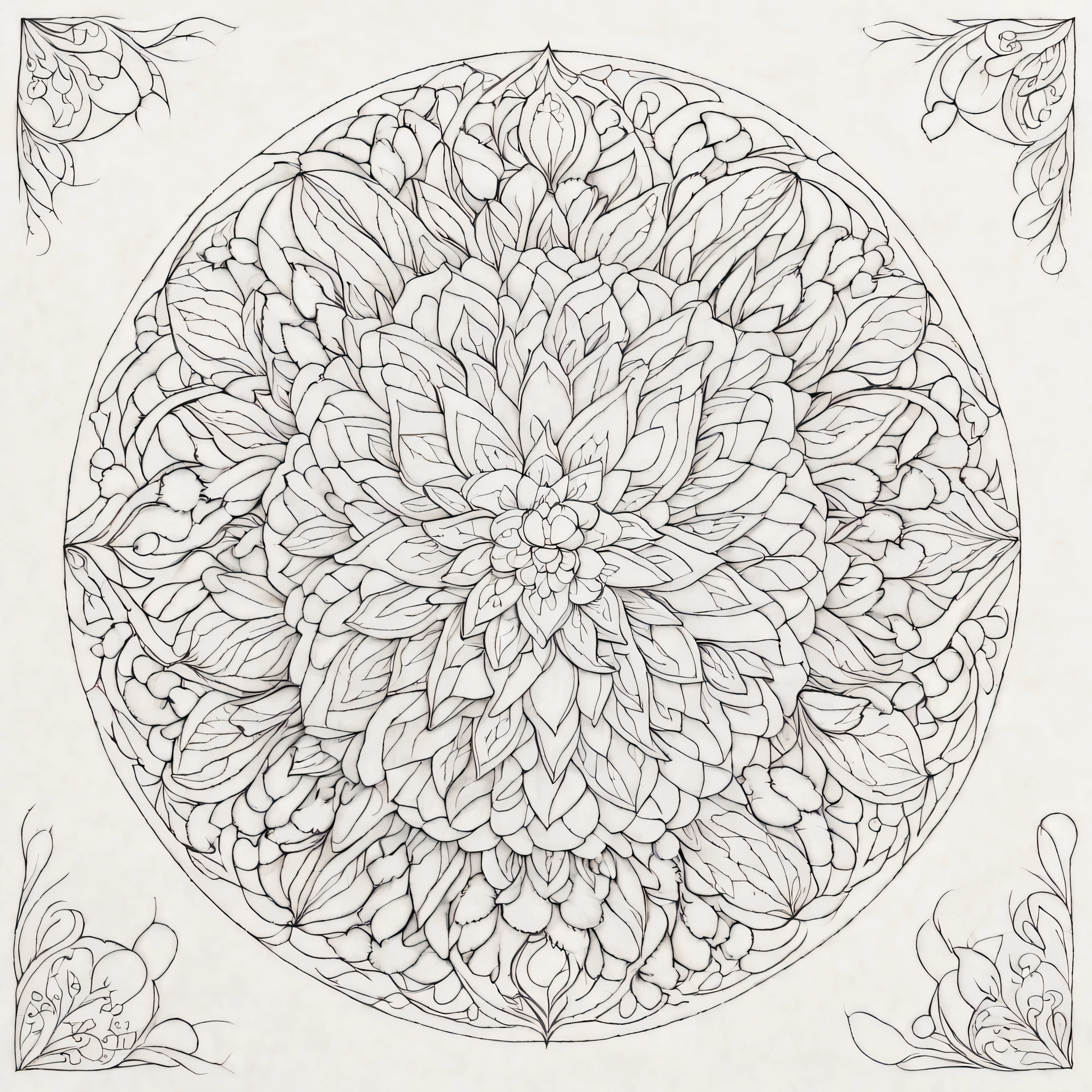 Create a coloring page with simplified mandala designs, mettant l&#39;accent sur les contours clairs et réduisant le niveau d&#39;ombrage complexe, en excluant les mains et les crayons.