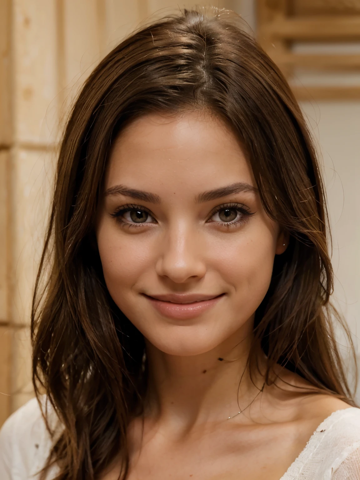 Une jolie brune aux yeux marron sourire naturel photo parfaite sans defaut
