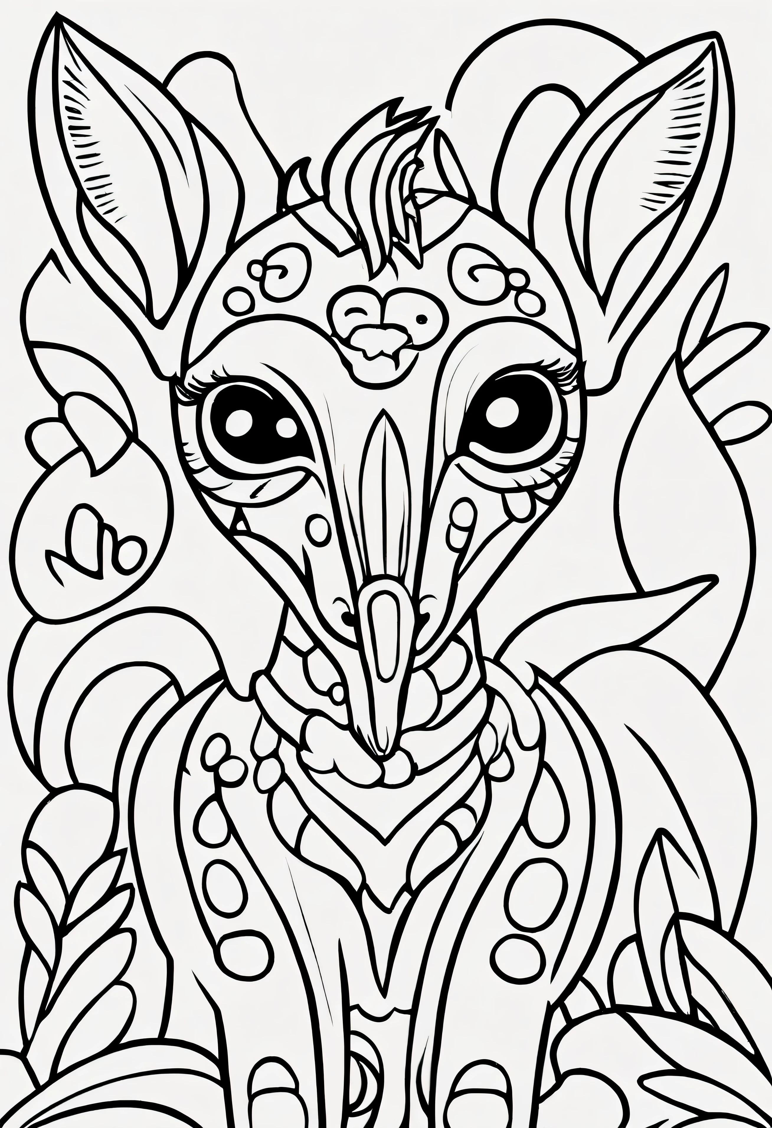 Develop a coloring page featuring stylized animals outlined with bold lines, to l'exclusion des mains et des crayons pour une expérience de coloration simplifiée.