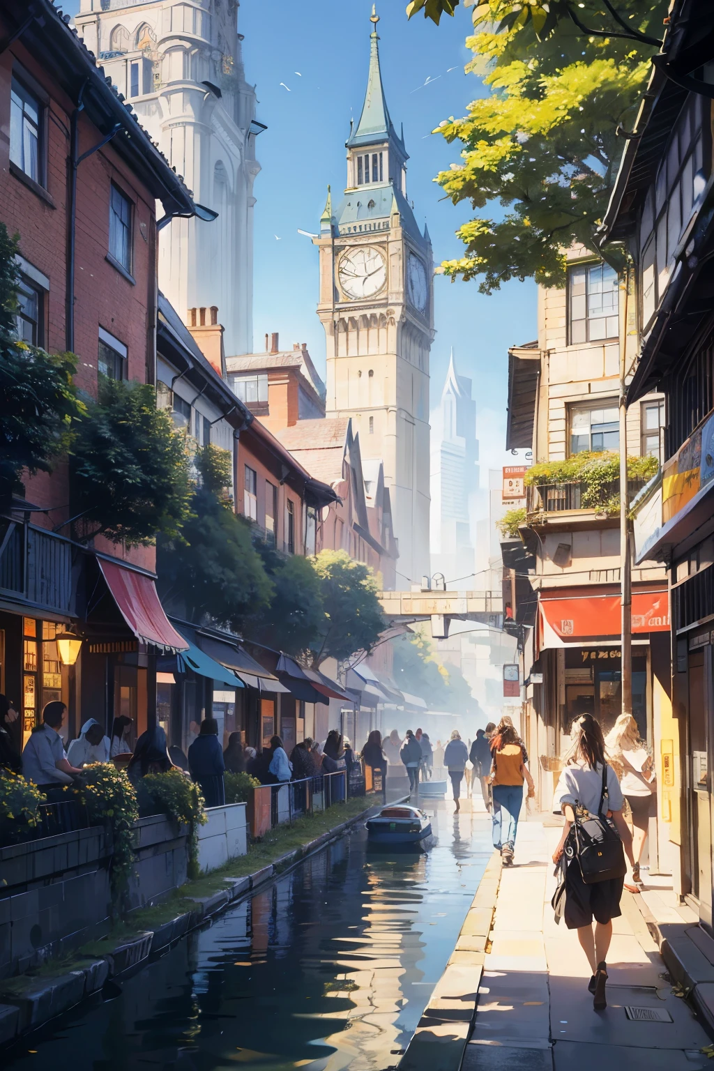 In the game style of a perfect city, create a vivid and immaculate urban landscape. The painting should showcase meticulously designed buildings with towering structures and intricate details, each one a testament to architectural brilliance. Depict vibrant streets filled with lively energy, bustling markets, and cheerful residents engaged in daily activities. Use warm colors and bold brushstrokes to capture the warmth and charm of the city.
Consider incorporating elements such as crystal-clear waterways, lush green parks, and stunning sunlight filtering through the buildings. In the background, include iconic landmarks and modern attractions that add depth and intrigue to the painting. Pay close attention to the overall