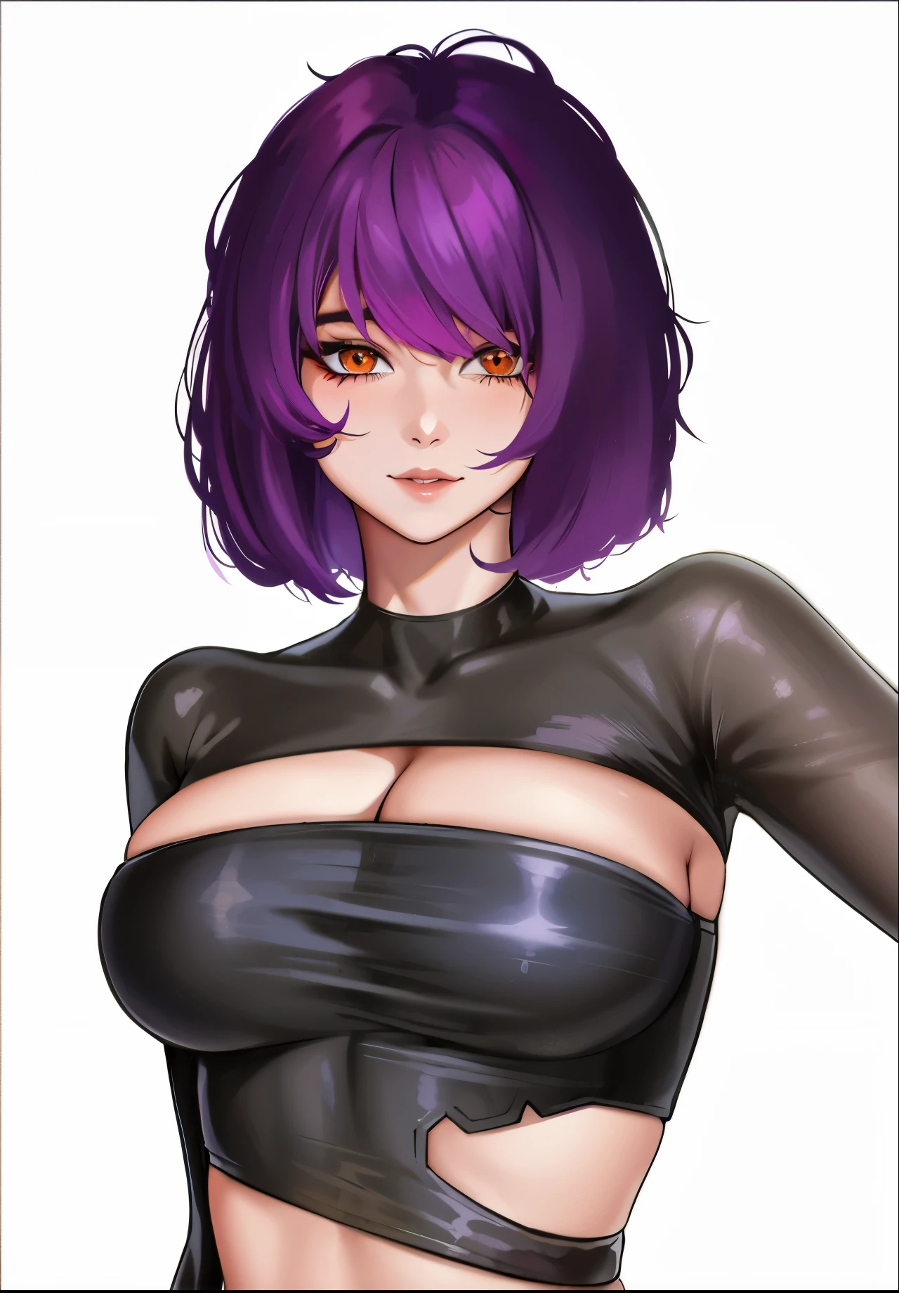 black top, Beautiful girl, purple hair, orange eyes