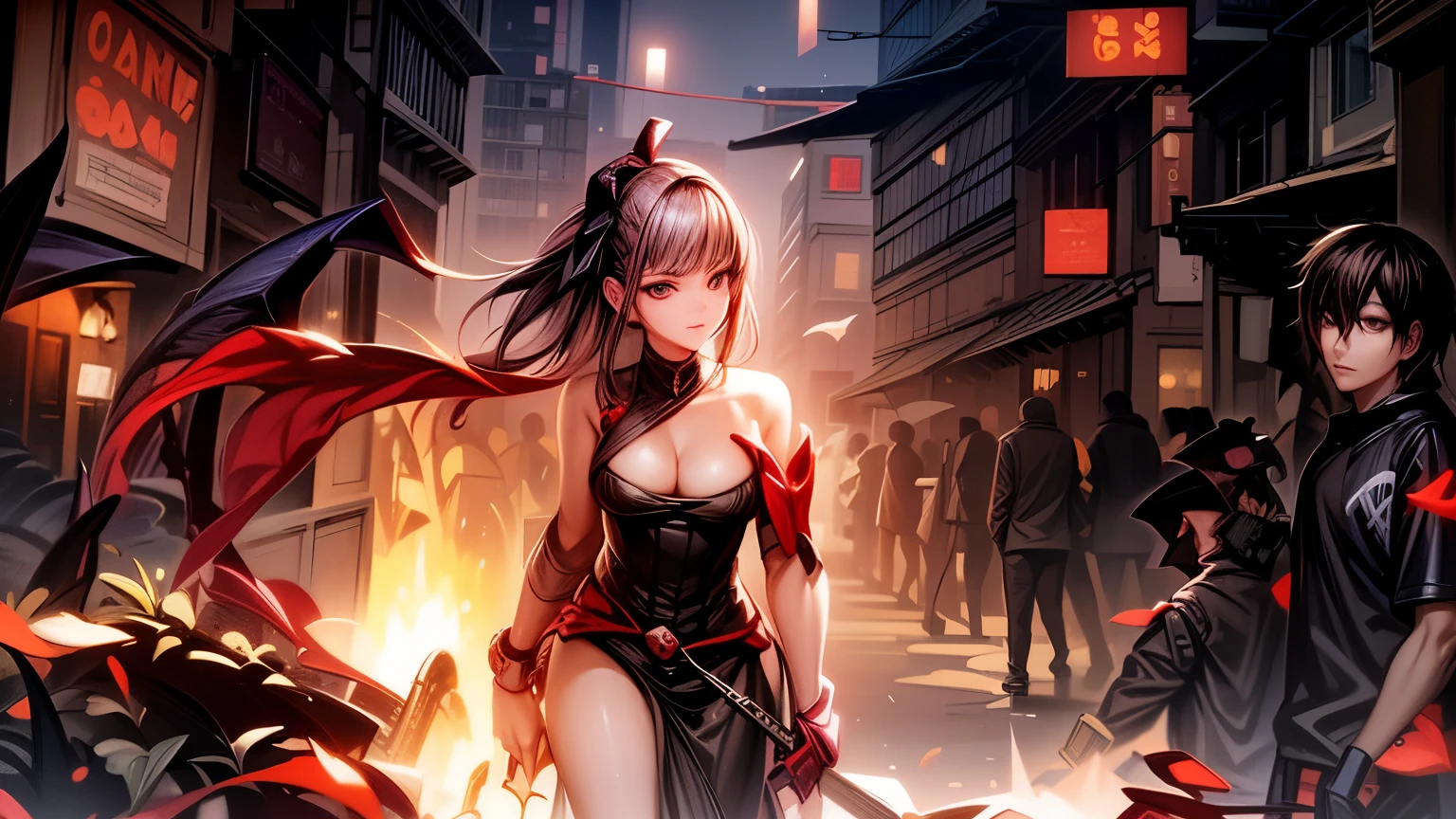 anime girl walking down a street with a sword and a bird, Krenz Cushart e Wenjun Lin, digital arte de anime cyberpunk, Krenz Cushart e Artem Demura, arte cyberpunk de anime, cyberpunk digital - arte de anime, arte de anime cyberpunk, obras de arte no estilo de guweiz, melhor papel de parede de anime 4k konachan