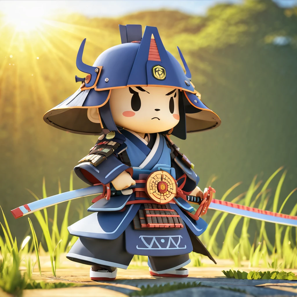 (masterpiece, best quality:1.2), Magical samurai, samurai under magical rissing sun, cute, 3d crunch,