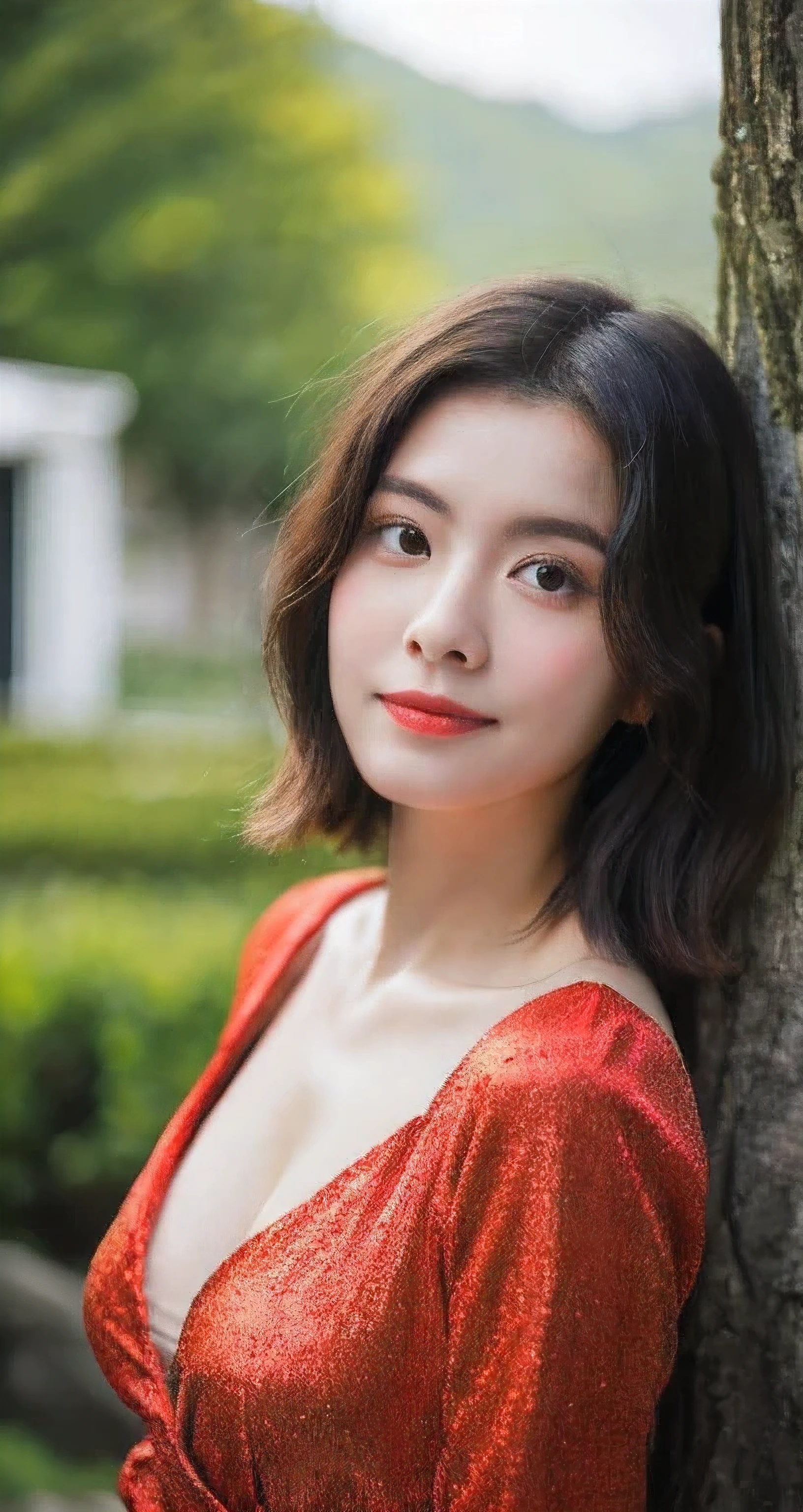 Best Quality Detail:1.2, realisitic, 8K UHD, hight resolution, 1girl in:1.2, The ultra-detailliert, High quality textures, intricate detailes, detaileds, Very detailed CG, High quality shadows, Detail Beautiful delicate face, Detail Beautiful delicate eyes, depth of fields, Ray traching, masterpiece, best quality,ulzzang -6500-v1.1:0.6, pureerosface_v1, Pretty korean Girl, Korean Urzan Face:1.1, milf, 28 year old woman,short neon orange hair,shiny_skin,thin_waist,gigantic breasts,wearing red dress with black jacket outer, 4K, 8K UHD Full Color RAW Photos, Fuji Film(Medium format:1.2), Hasselblad:1.2, Carl zeiss:1.1, Incredible dynamic range photography(UTIL_Art by Smoose-768:1.1), hight resolution, High pixel count, clear details, crisp image, Natural color reproduction, Noise Reduction, High fidelity, qulity, Software Improvements, Upscaling, Optimized algorithms, Pro-level retouching,crowd:1.1,depth of field,looking at viewer,random pose walking at tranquil mountain abode background,random sexy pose walking at tranquil mountain abode