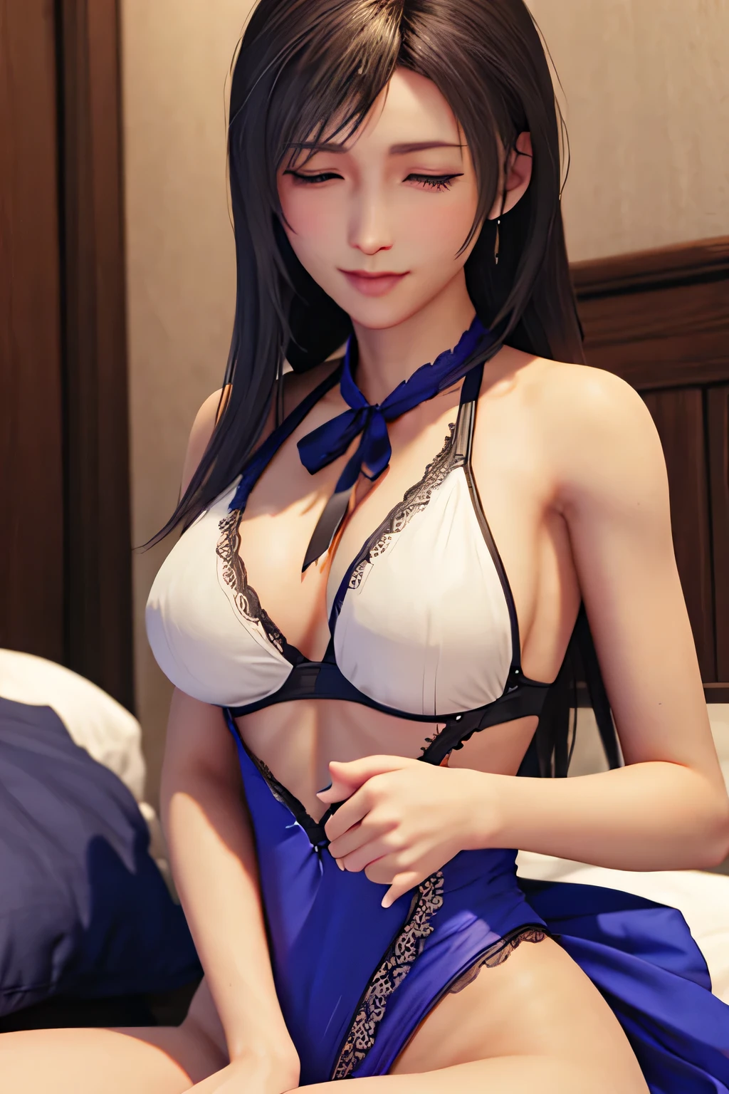 (highest quality:1.4) ,unreal engine,masterpiece, super resolution,(realistic: 1.3),abs,fingering, (woman_masturbation),highest quality,fingering, silt,very delicate and beautiful, High resolution,NSFW, 1 girl, Tifa_lock heart, smile, black hair, long hair, purple dress,beautiful detailed red eye, 丸いchest, 大きなchest,in the bedroom,masturbation, fingering, woman_masturbation, grab_Own_chest,closed_eye, blush