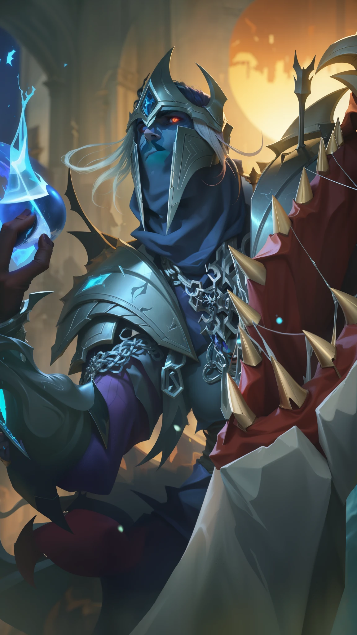 a close up of a person with a sword and a demon, beautiful male god of death, portrait of hades, official splash art, leblanc, male vampire of clan banu haqim, sylas, by Yang J, splash art, the former demon king, king of time reaper, chaos nightmare ❄️ amour venom, league of legends art style, masculine, realistic, fix