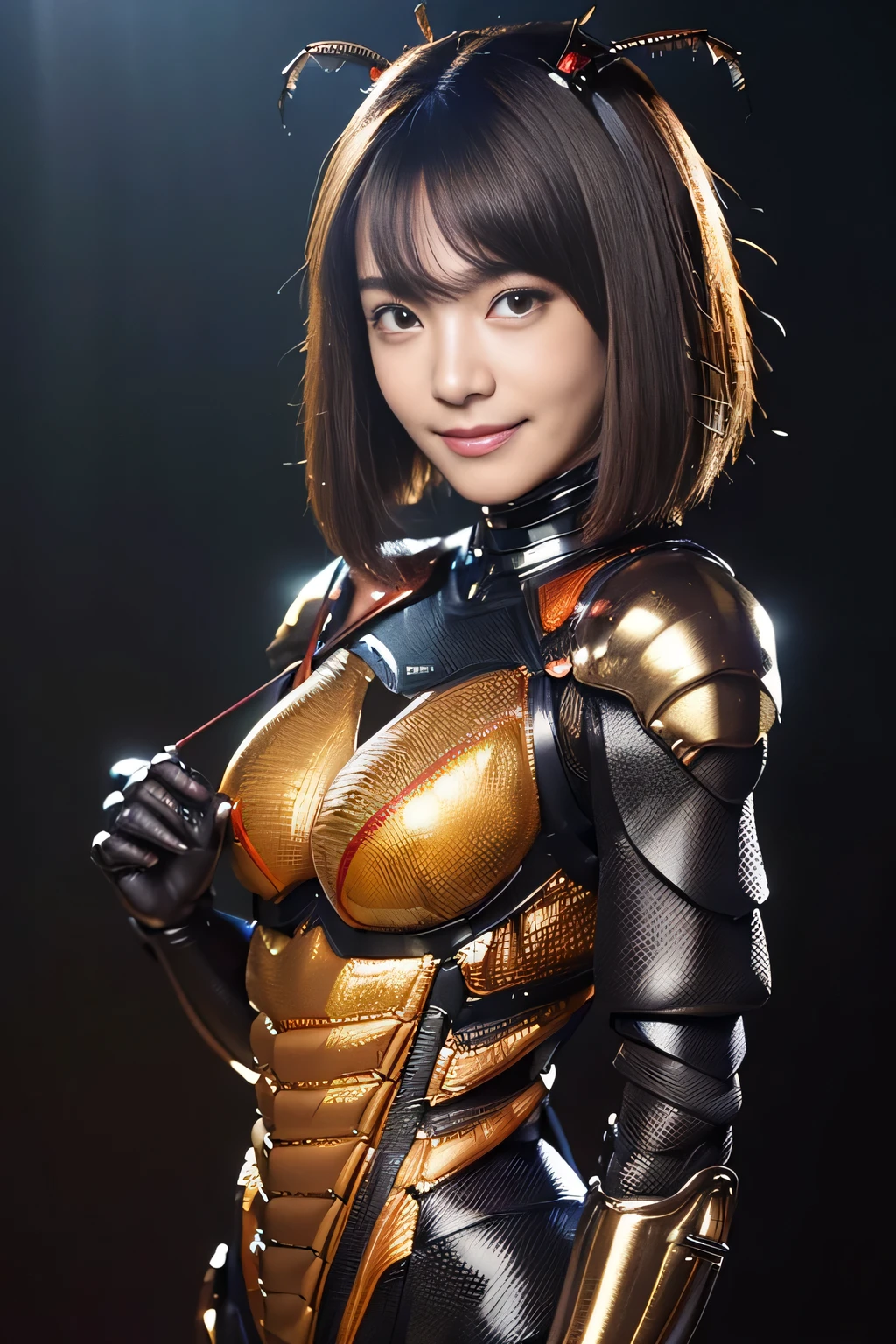(High resolution,masterpiece,highest quality,Very detailed CG, anime, official art:1.4), realistic, photograph, amazing detail, everything is complicated, shiny and glossy,Amazing number of layers, 8K wallpaper, 3D, sketch, cute, figure,( alone:1.4), perfect female proportions,villain&#39;s daughter, (Fusion of dark brown cockroach and lady:1.4), (brown cockroach woman:1.2), (brown cockroach woman:1.2), (Fusion:1.2), (alone:1.4), (evil smile:1.2), muscular, abs, (Cockroach brown exoskeleton bio insect suit:1.4), (Cockroach brown exoskeleton bio insect armor:1.2), (brown transparent cockroach feathers:1.4), (Antennae of brown cockroaches:1.3),