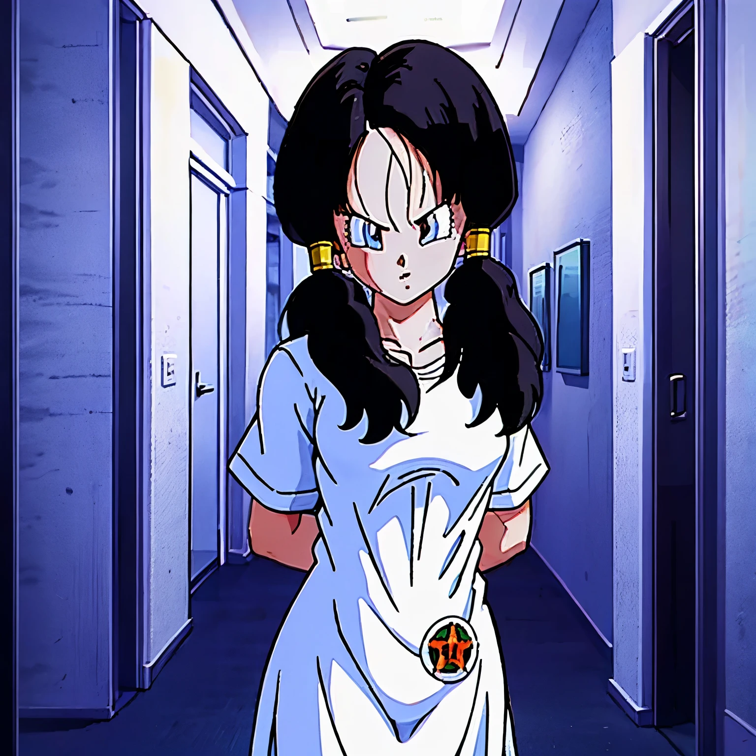 Videl beautiful attractive woman with black hair and white clothes best quality and best effect, best shadow, best lighting, 8k Ultra HD Ultra Real