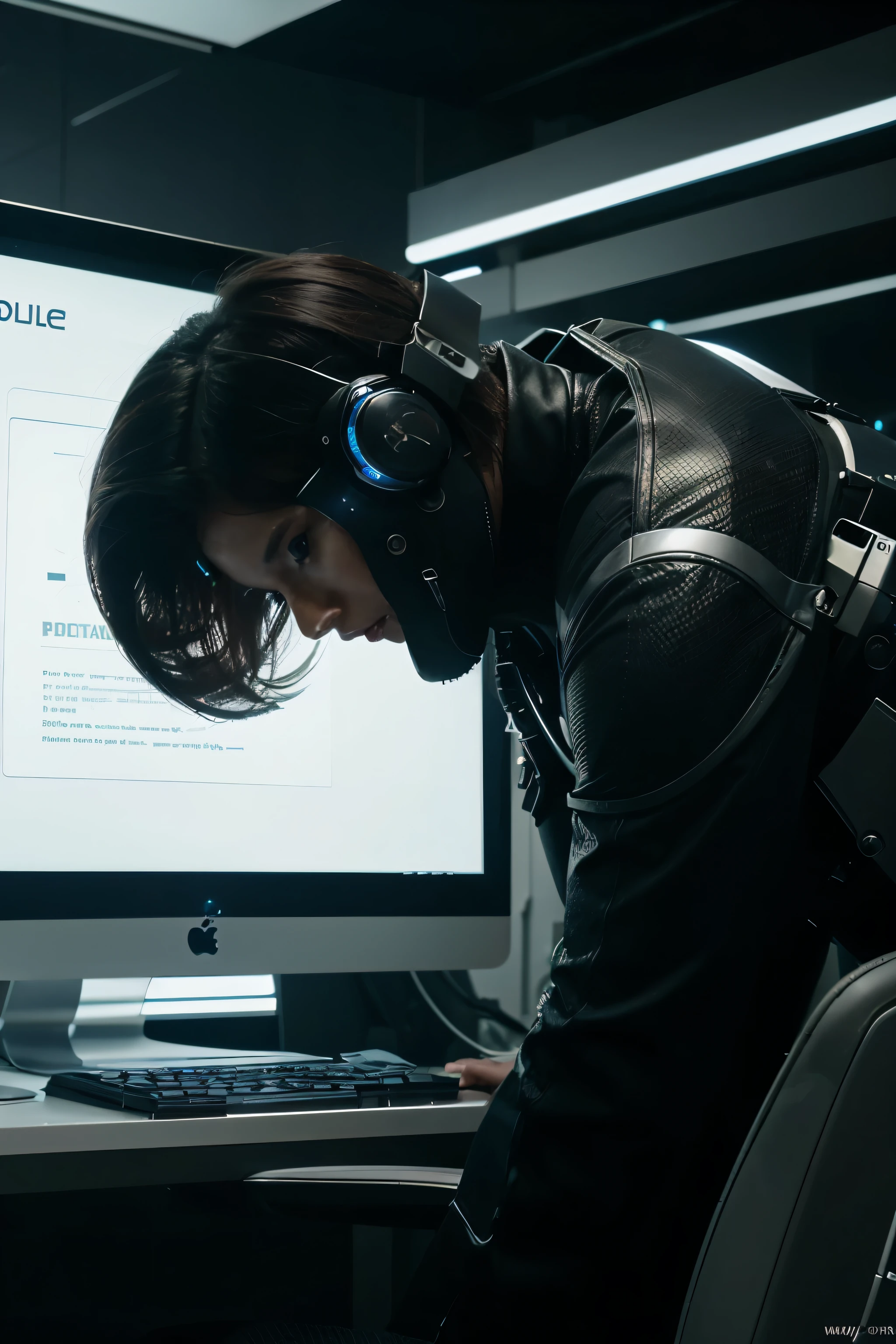 create a realistic wallpaper for desktop consisting some futuristic technology in futuristic world in an eye capturing view