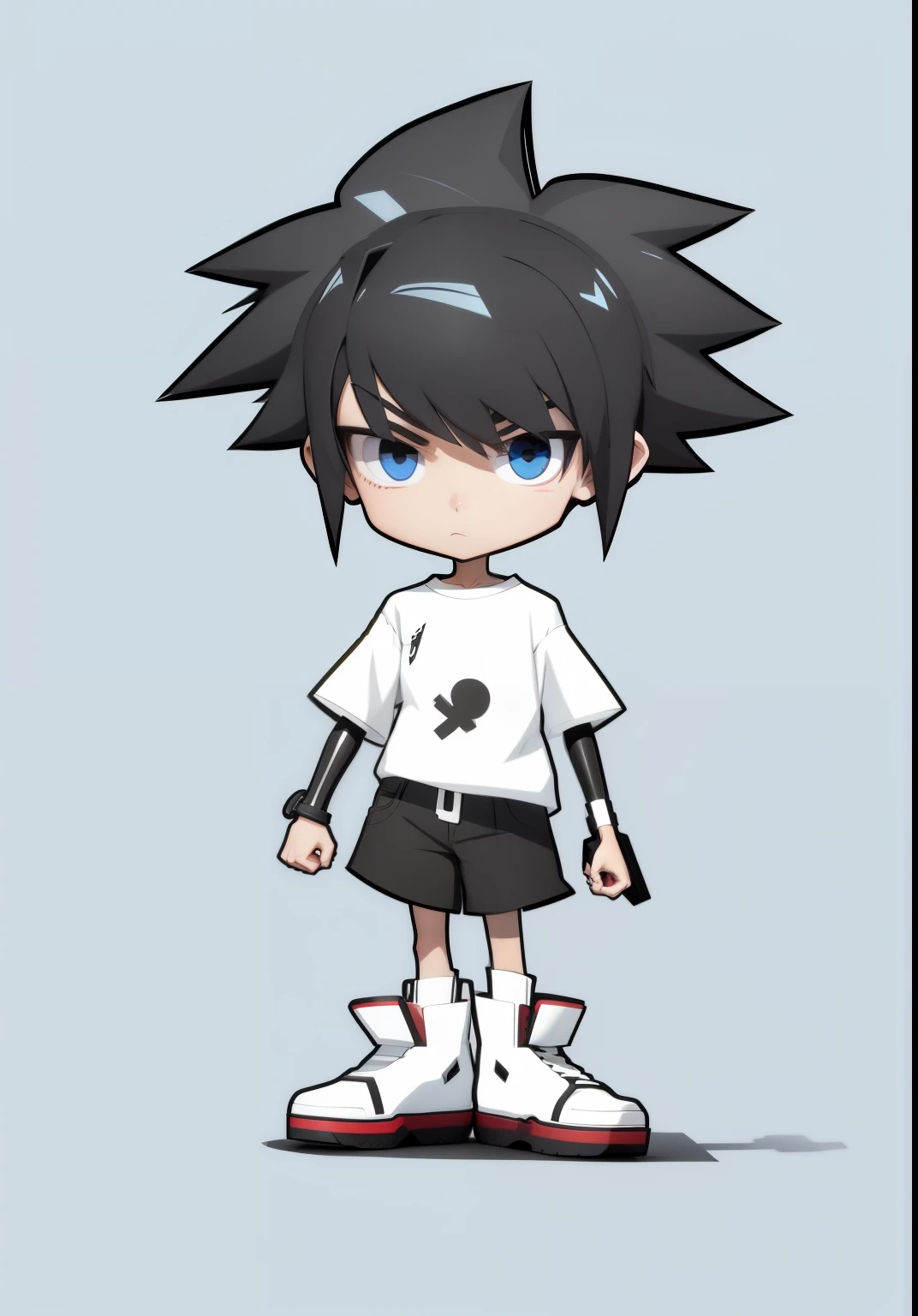 A cartoon boy with black hair and white shirt, 3Danime style, anime style characters, 2D style, Single character full body, Cartoon rendering art style, Flat anime style shading, anime style化, 3D sprites, Anime Boy, merge characters, full body single character, stylized anime, anime style, Flat anime style