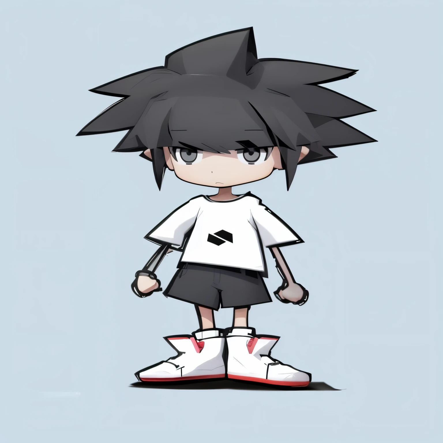 A cartoon boy with black hair and white shirt, 3Danime style, anime style characters, 3D style, Single character full body, Cartoon rendering art style, Flat anime style shading, anime style化, 3D sprites, Anime Boy, merge characters, full body single character, stylized anime, anime style, Flat anime style