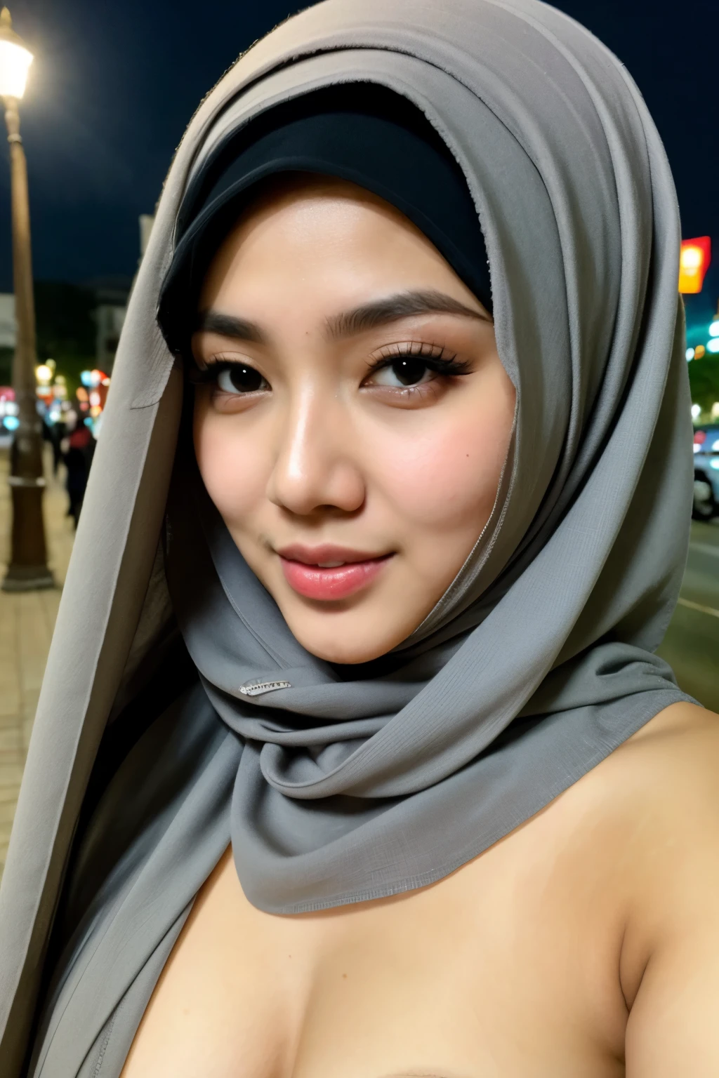 ((best quality)), ((masterpiece)), (detailed), perfect face, full nude, hijab, tudung, malay woman, cum, cum on body, doggy, , bogel, outdoor, night town,