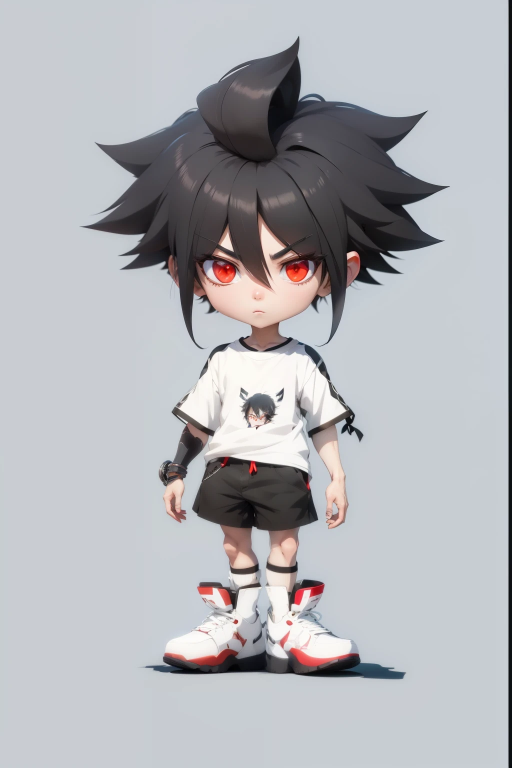 Anime Boy with black hair and red eyes wearing a white shirt, anime style character, stylized anime, anime styled 3d, anime stylization, anime style. 8k, 2 d anime style, Anime Boy, in an anime style, Anime cute art style, in anime style, flat anime style, High quality anime art style, flat anime style shading