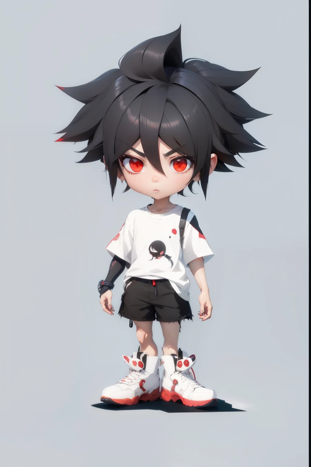 Anime Boy with black hair and red eyes wearing a white shirt, anime style character, stylized anime, anime styled 3d, anime stylization, anime style. 8k, 2 d anime style, Anime Boy, in an anime style, Anime cute art style, in anime style, flat anime style, High quality anime art style, flat anime style shading