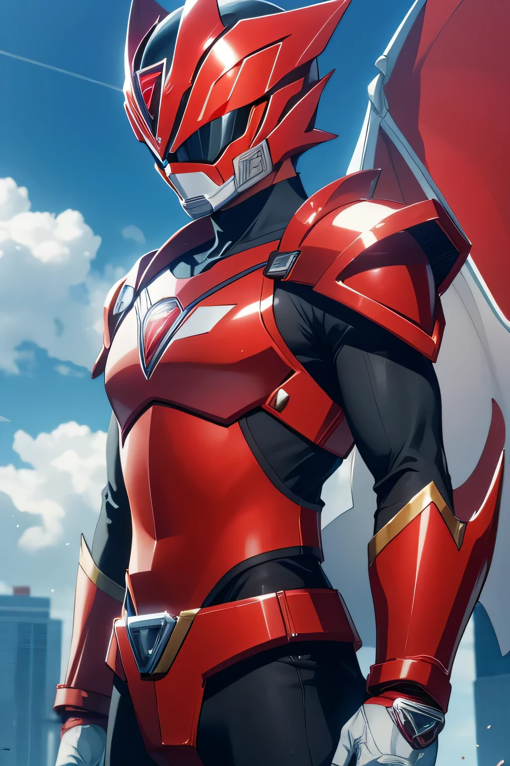 super sentai, power rangers, red ranger, bahamut theme, bodysuit, armor, full face helmet, tokusatsu