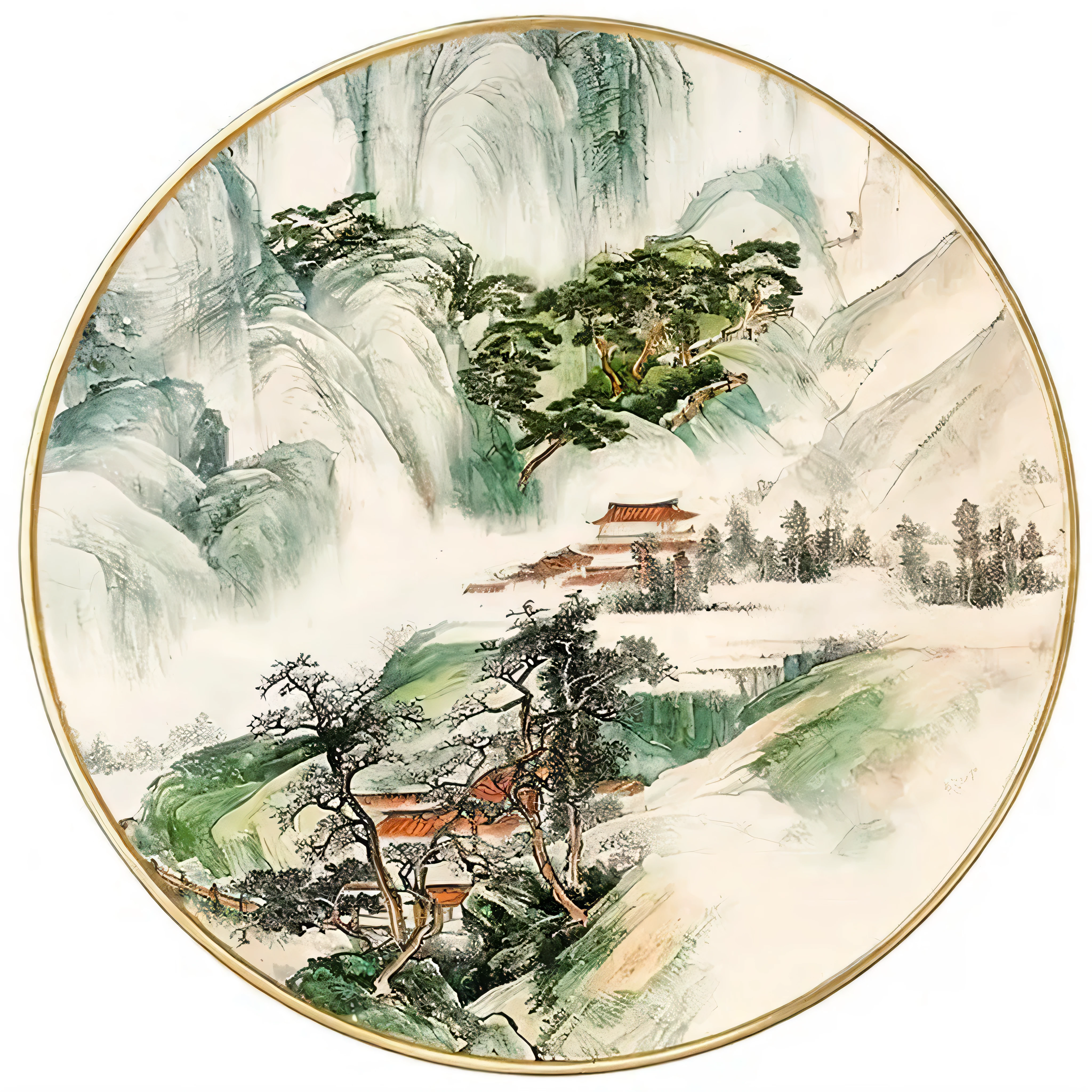 a close-up of a painting of a mountain with a tree, Chinese painting style, Chinese landscape, Chinese style painting, traditional Chinese art, Chinese watercolor style, ancient Chinese art style, traditional Chinese ink painting, traditional Chinese painting, traditional Chinese watercolor, Chinese ink painting, inspired by Zhang Shunzi, inspired by Shen Shichong, traditional Chinese, with ancient Chinese aesthetic