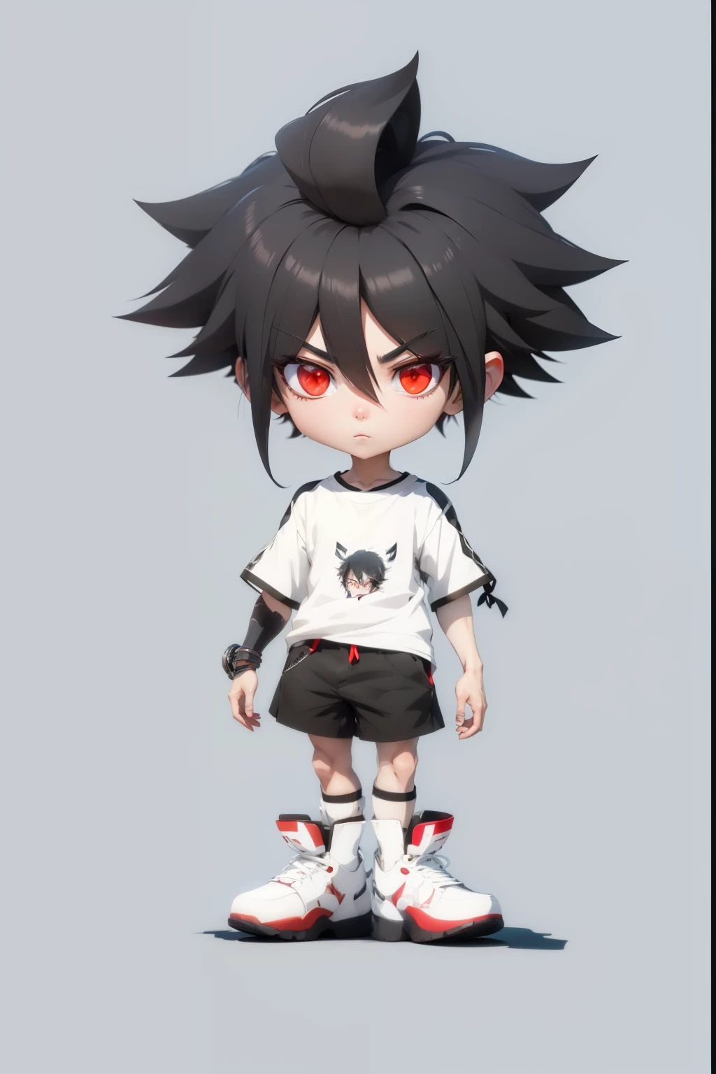 Anime Boy with black hair and red eyes wearing a white shirt, anime style character, stylized anime, anime styled 3d, anime stylization, anime style. 8k, 2 d anime style, Anime Boy, in an anime style, Anime cute art style, in anime style, flat anime style, High quality anime art style, flat anime style shading