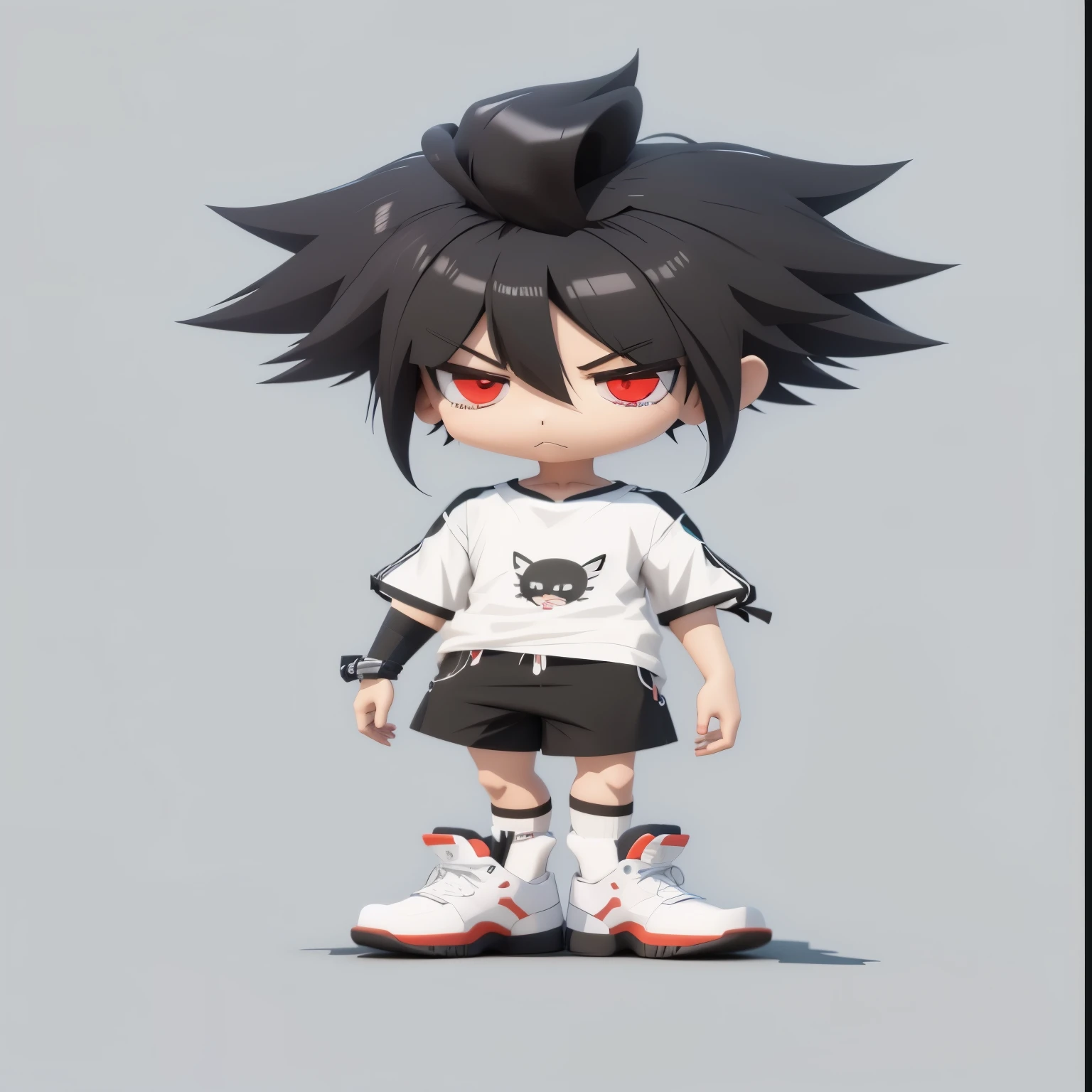 Close-up of a cartoon character wearing a white shirt and black shorts, anime styled 3d, anime style. 8k, stylized anime, anime stylization, anime style 4 k, Realistic anime 3D style, anime style character, Highly detailed characters, Anime Boy, Rendering of a cute 3D anime girl, 3D rendering character art 8k