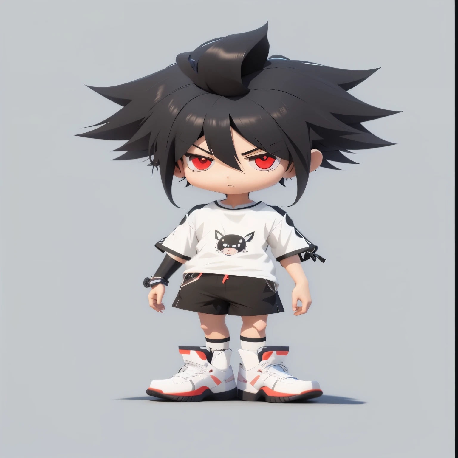 Close-up of a cartoon character wearing a white shirt and black shorts, anime styled 3d, anime style. 8k, stylized anime, anime stylization, anime style 4 k, Realistic anime 3D style, anime style character, Highly detailed characters, Anime Boy, Rendering of a cute 3D anime girl, 3D rendering character art 8k