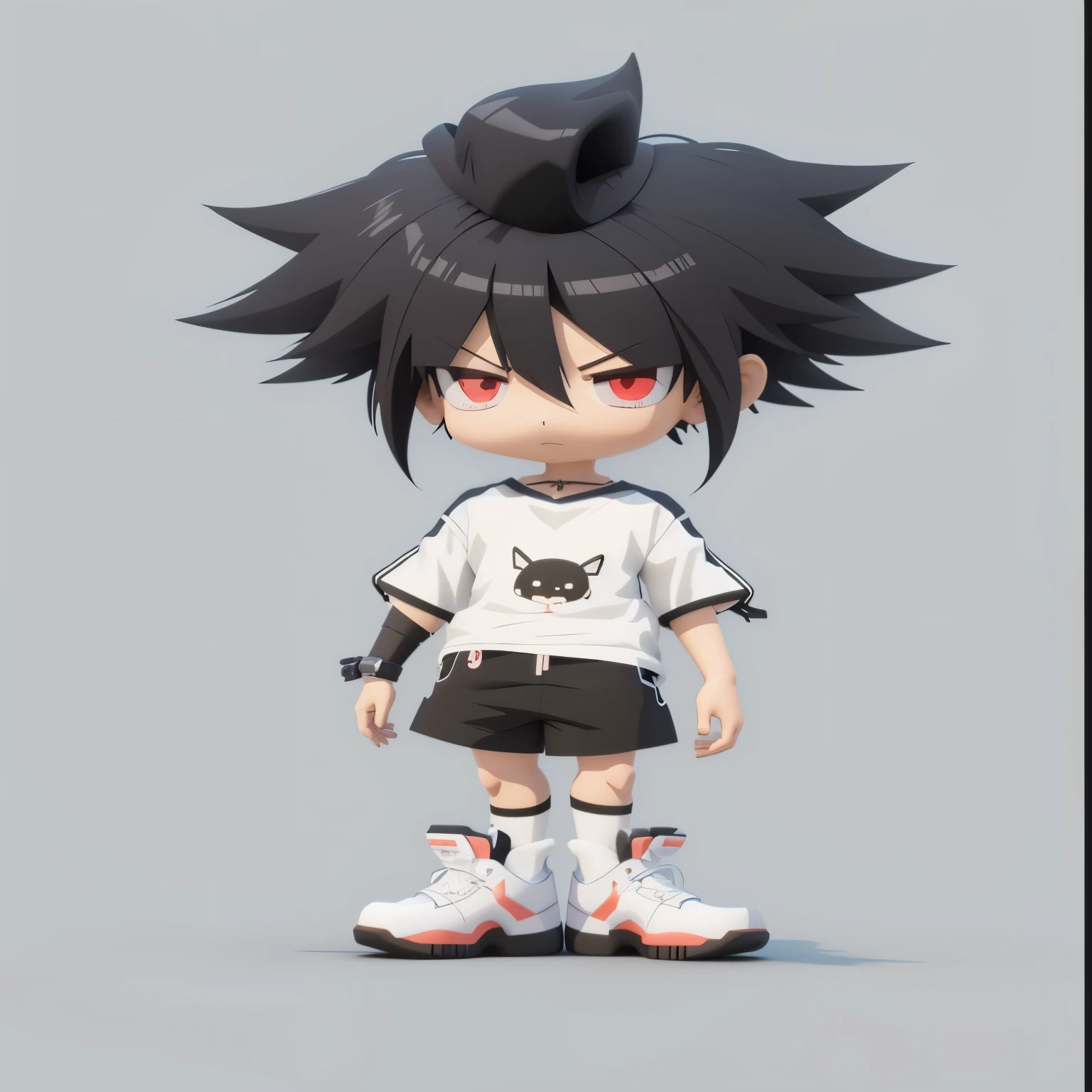 Close-up of a cartoon character wearing a white shirt and black shorts, anime styled 3d, anime style. 8k, stylized anime, anime stylization, anime style 4 k, Realistic anime 3D style, anime style character, Highly detailed characters, Anime Boy, Rendering of a cute 3D anime girl, 3D rendering character art 8k