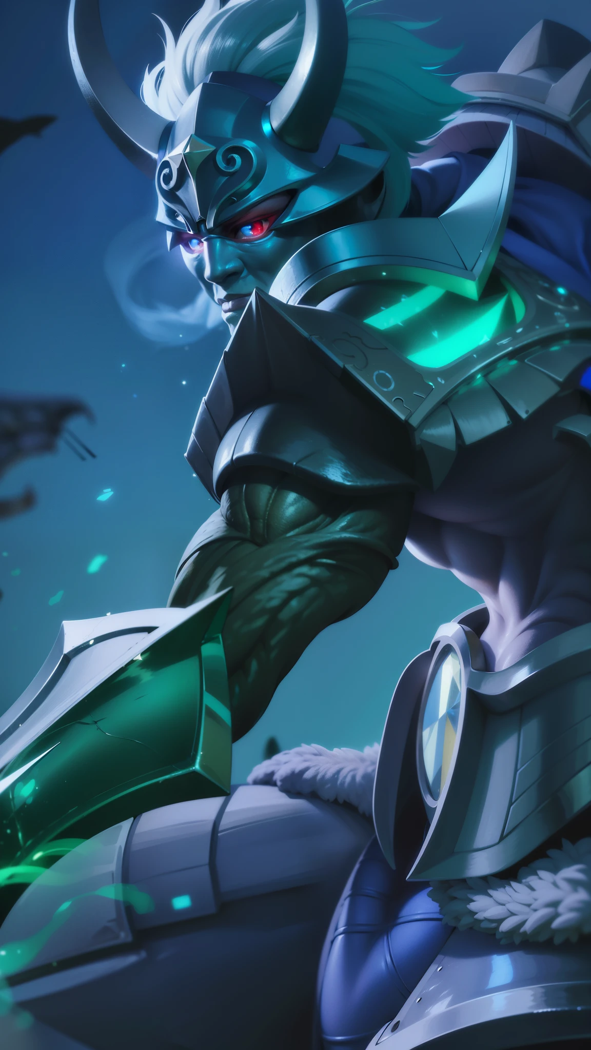 masculine male, masterpiece, ((perfect eyes)) best quality, (semirealism:1.9), beautiful lighting, (extremely detailed CG unity 4k fhd wallpaper), High Detail, Sharp focus, dramatic outdoors, white short hair, Boy with two big horns, big earrings on ears, elf ear, red eyes, Thick eyebrows, evil smile, grinning, red body, black face, Burning skin, yellow diamonds glistening on chest, burning red skin, golden robe behind, big white belt, 8k, realistic, scary, strong red eye glow (red eye:1.2).