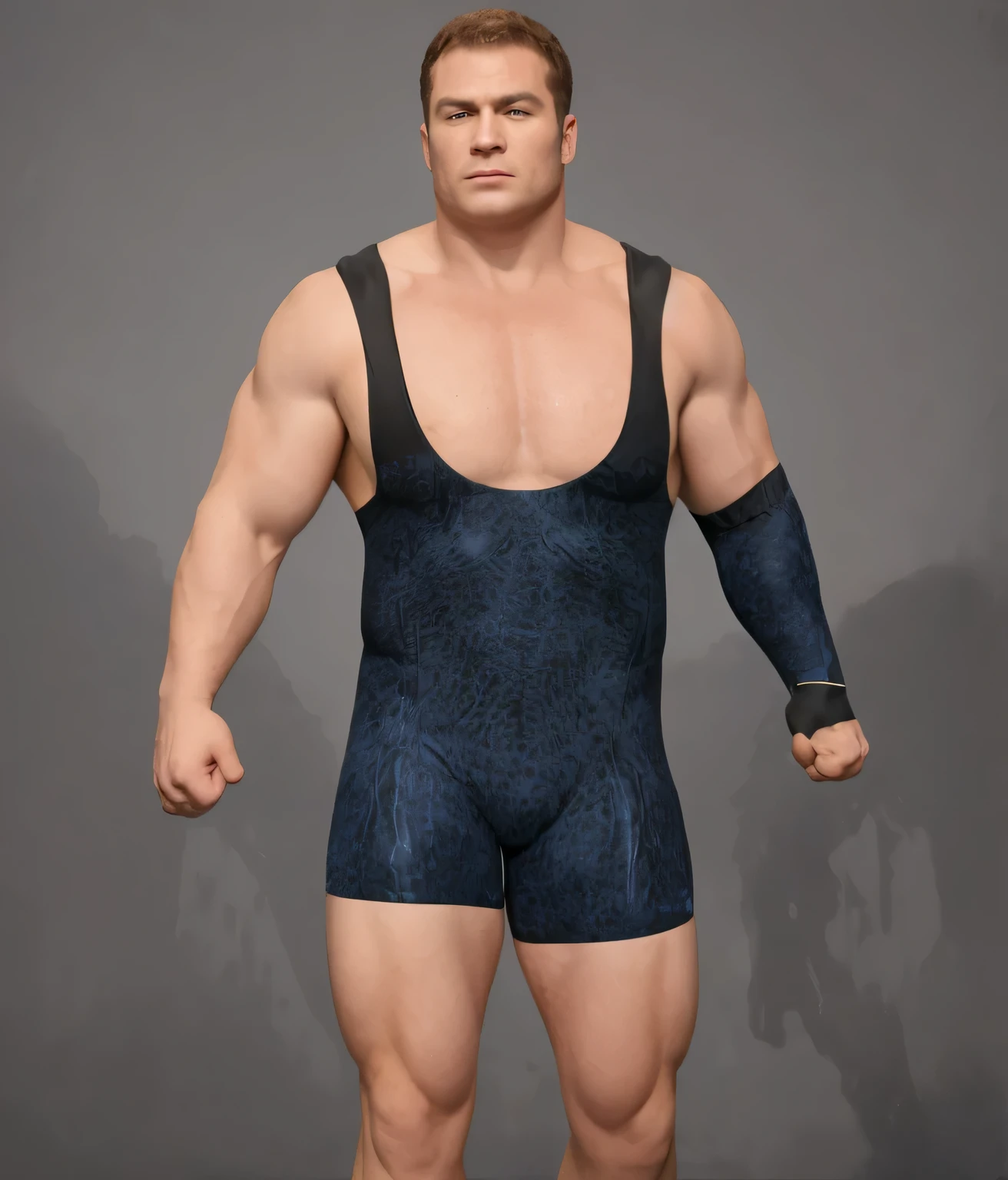 ((masterpiece, best quality)),arafed man in a blue black wrestling suit with armband and black hand tape, posing for a photo, short blonde hair no beard or mustasche, stong facial features, robust stocky body, wrestler, beefcake pose, brock lesnar, greg rutkowski highly detailed, the blue panther, highly detailed upper body, highly detailed body, full body greg rutkowski, open v chest clothes, complete detailed body, muscular character, photo realistic, intricate details