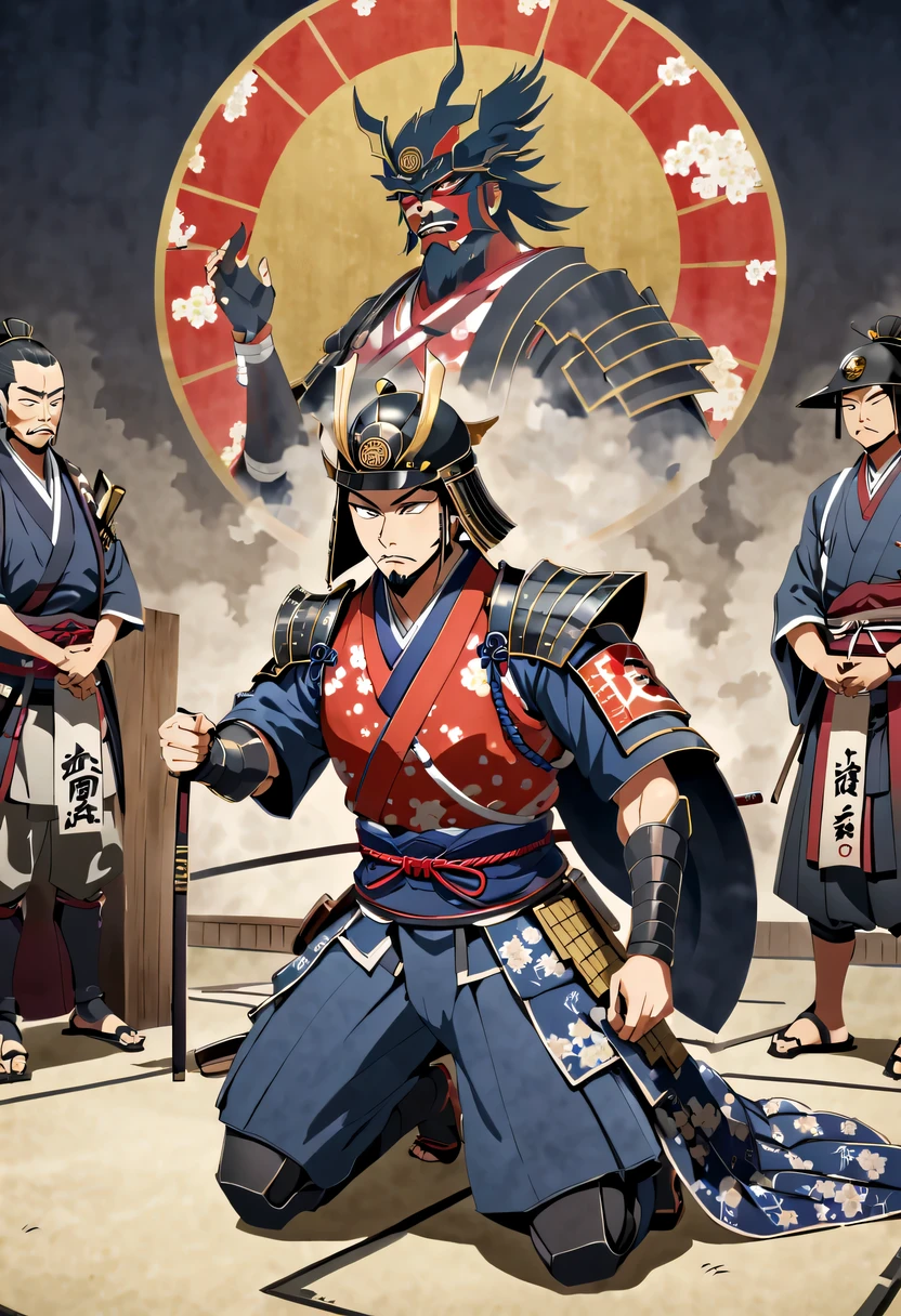 Japanese,(kneel:1.5),or period,Daimyo,shogunate,loyalty,obey,sacrifice,dedication,warrior