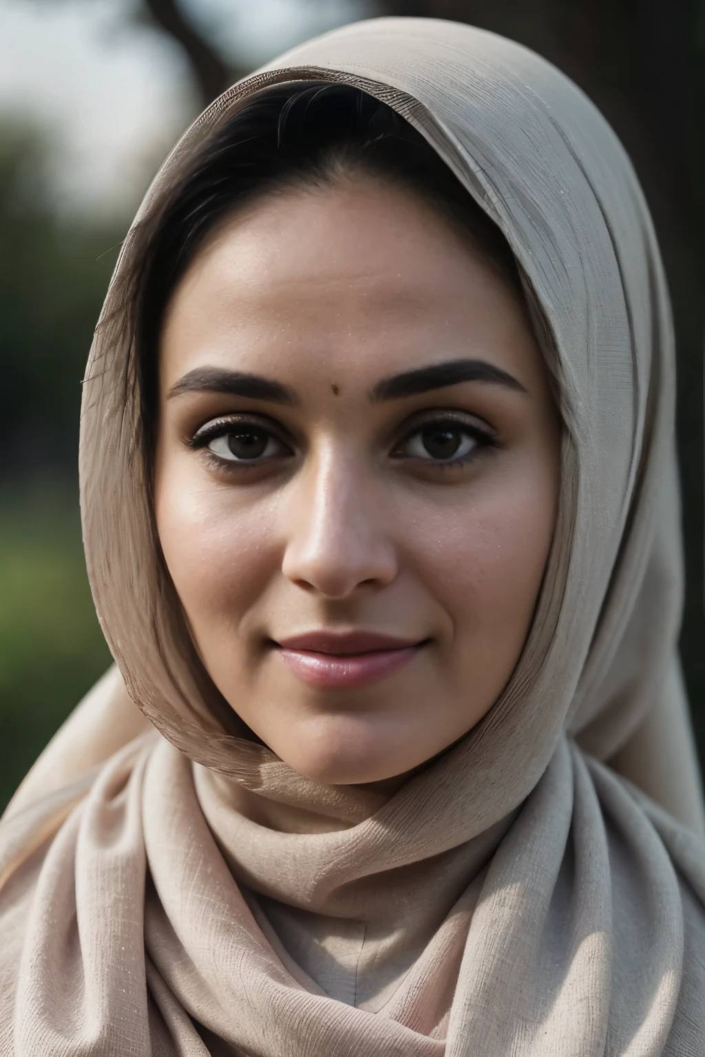 (RAW style, masterpiece, best quality, ultra-detailed), A close up of woman Ismail, 38 years old, wearing hijab and scarf, sitting calmly in a park, surrounded by vibrant foliage and blooming flowers in the background, four children playing nearby (2 years old, 2 8 years old, 2 7 years old), Faridah Malik's lovely face with expressive eyes, natural skin texture, film grain, soft cinematic light, sidelighting, ultra high res.

The scene exudes a nostalgic and peaceful atmosphere. Every detail, from the intricately patterned headscarf to the fine wrink