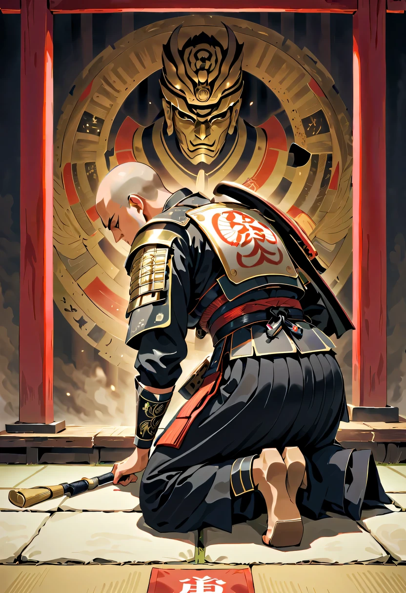 Japanese，(kneel:1.5)，Daimyo，shogunate，loyalty，obey，sacrifice，dedication，warrior