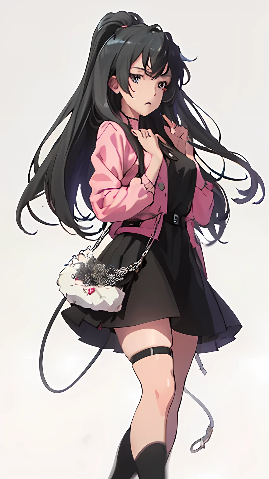 anime girl with long hair and black skirt posing for a picture, Rin Harusaka, anime girl with long hair, Anime visual of a cute girl, Anime cute art style, anime girl wearing a black dress, Beautiful anime high school girl, (anime girl), attractive anime girl, Cute anime waifu wearing nice clothes, anime full body illustration, beautiful anime girlSurrealism, high detail, stereofuturism, Luminism, Cubism, ultra high definition, retina, precise, anatomically correct, textured skin, high details, Award-winning, high resolution