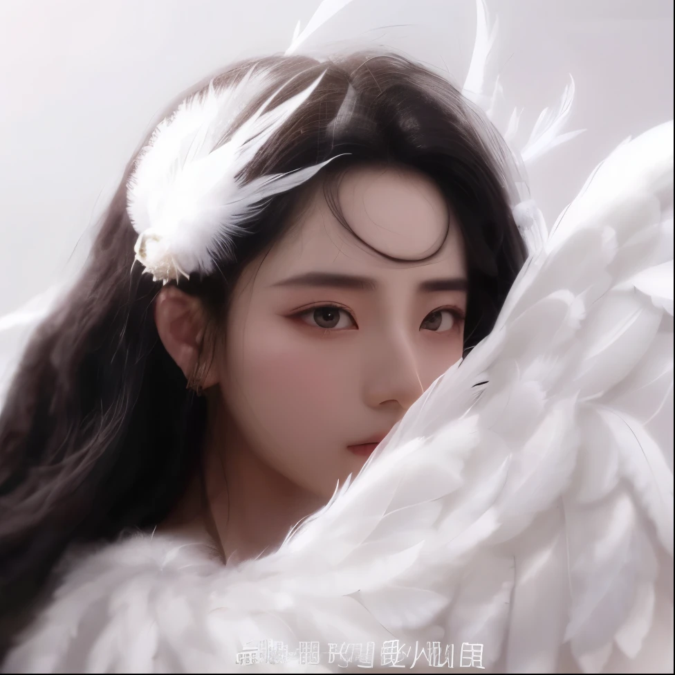 arafed woman with white feathered hair and a white feathered headband, young wan angel, sha xi, cai xukun, inspired by Tang Yifen, dilraba dilmurat, xianxia fantasy, lu ji, inspired by Huang Gongwang, li zixin, white wings, exquisite and handsome wings, mingchen shen, xintong chen