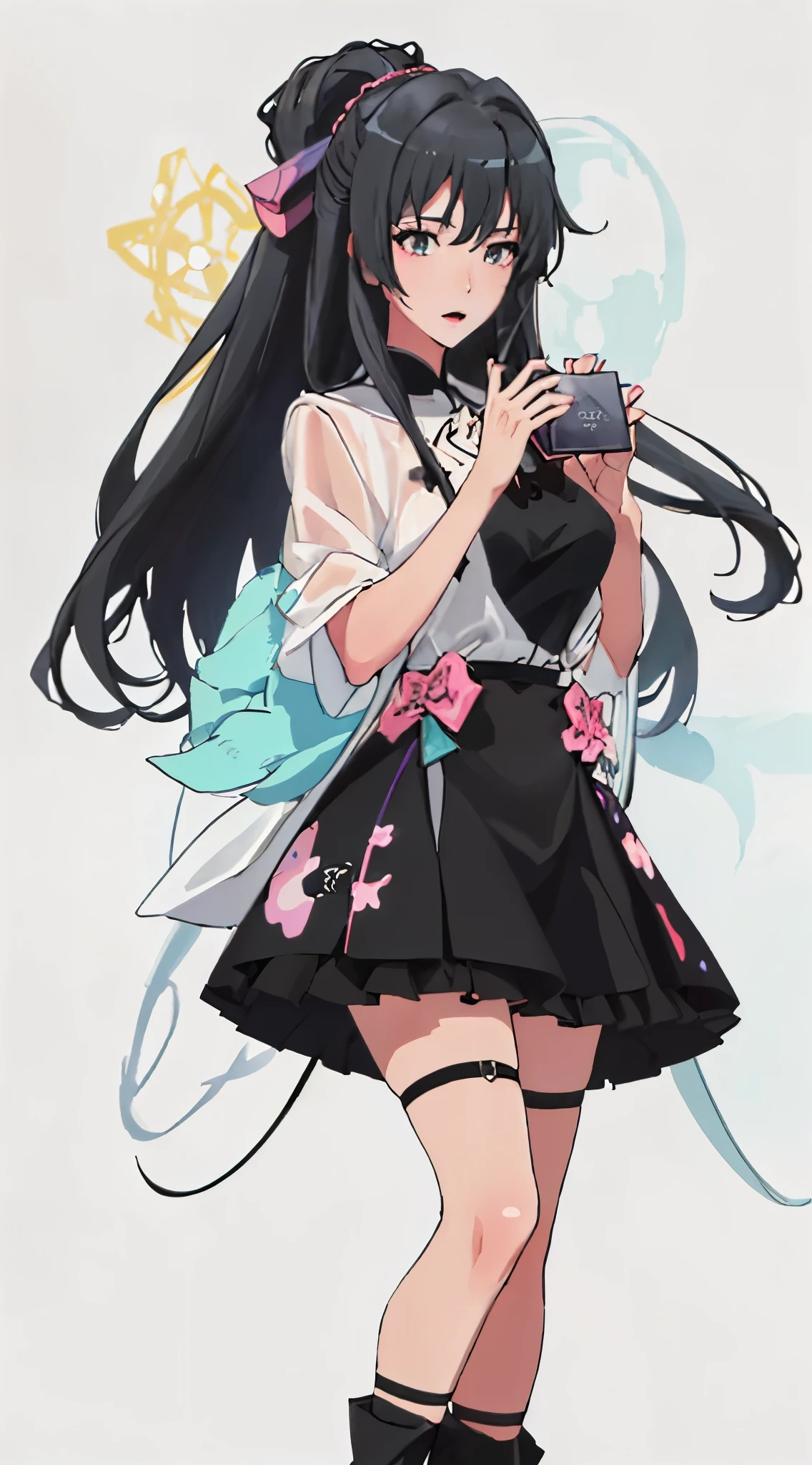 anime girl with long hair and black skirt posing for a picture, Rin Harusaka, anime girl with long hair, Anime visual of a cute girl, Anime cute art style, anime girl wearing a black dress, Beautiful anime high school girl, (anime girl), attractive anime girl, 可爱的动漫waifu穿着pretty的衣服, anime full body illustration, beautiful anime girlSurrealism, high detail, stereofuturism, Luminism, Cubism, ultra high definition, retina, precise, anatomically correct, textured skin, high details, Award-winning, high resolution，The details of the facial features are perfect，pretty