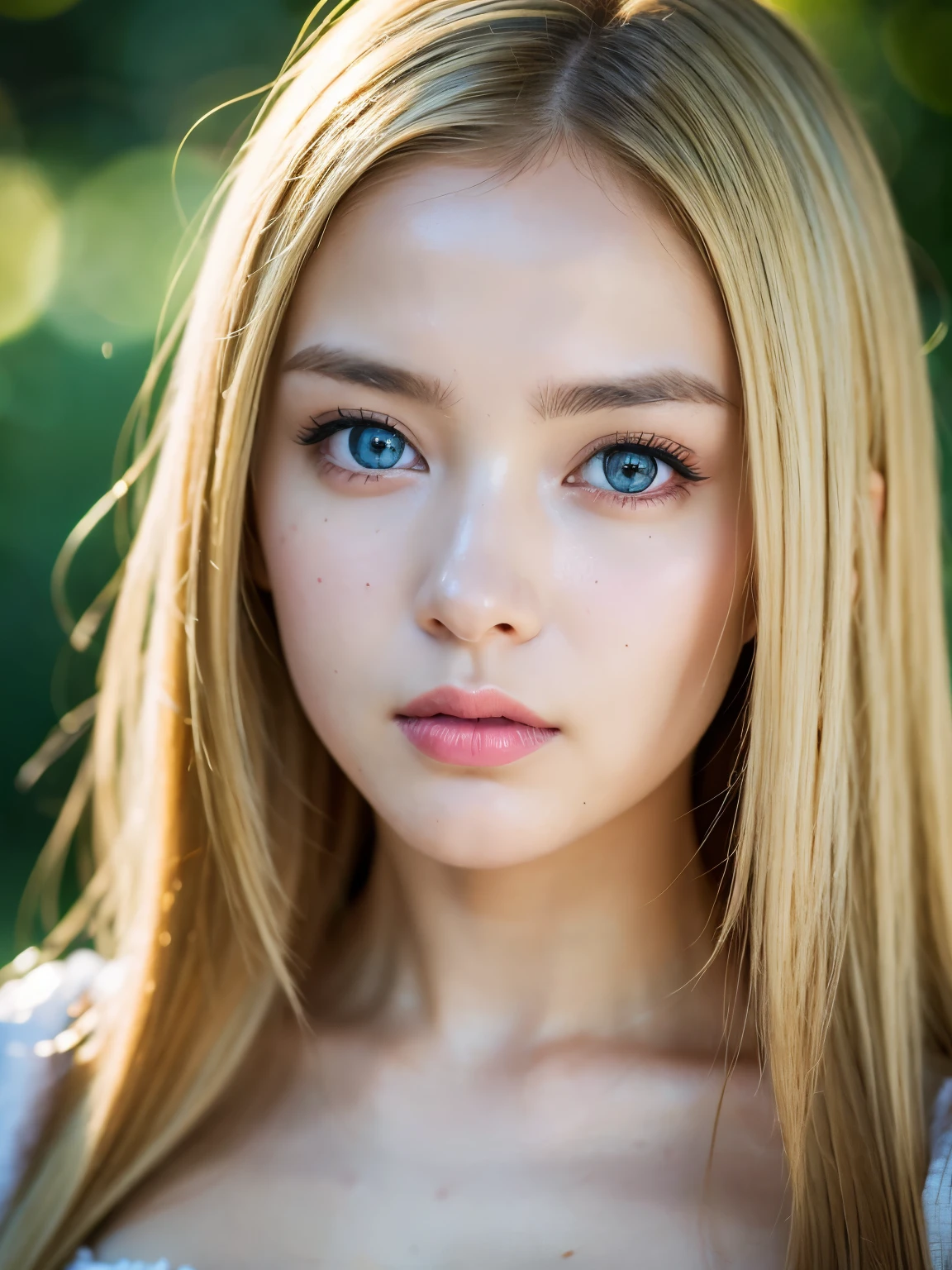 At night, RAW photo, (((extremely beautiful portrait))), ((glistening skin)), 1girl, 18 years old girl, ((natural blonde hair)), [blue eyes], long hair, eyeliner, fluttering hair, vibrance, ((masterpiece, best quality, hyper detailed, Cinematic light, intricate details, highres, 8k, extremely detailed)), detailed background, 8k uhd, dslr, soft lighting, high quality, film grain, Fujifilm XT3, shallow depth of field, natural light, (perfect hands), perfect face