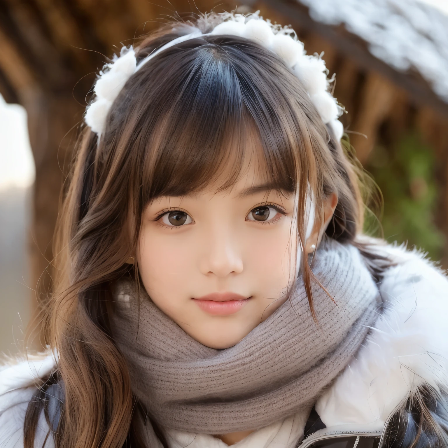 8k,Japanese,,innocent face,teenage girle,Winter clothes,everyday wear,sitting,black hair,hair clip,