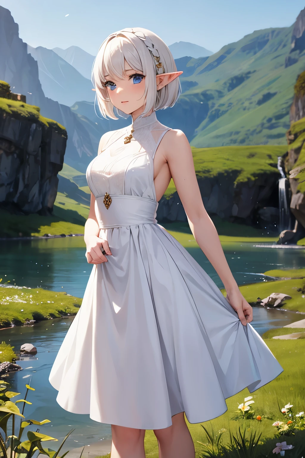 short white hair elf woman in fine dress